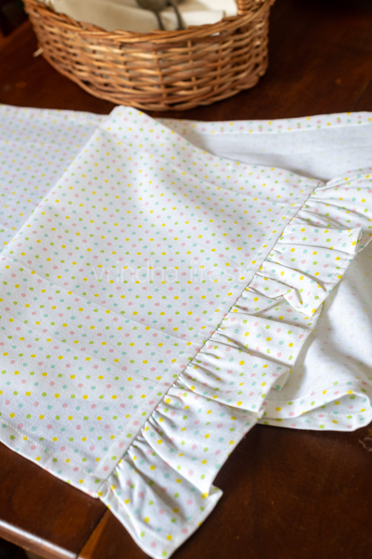 Cotton table runner with frill -14x64 inches