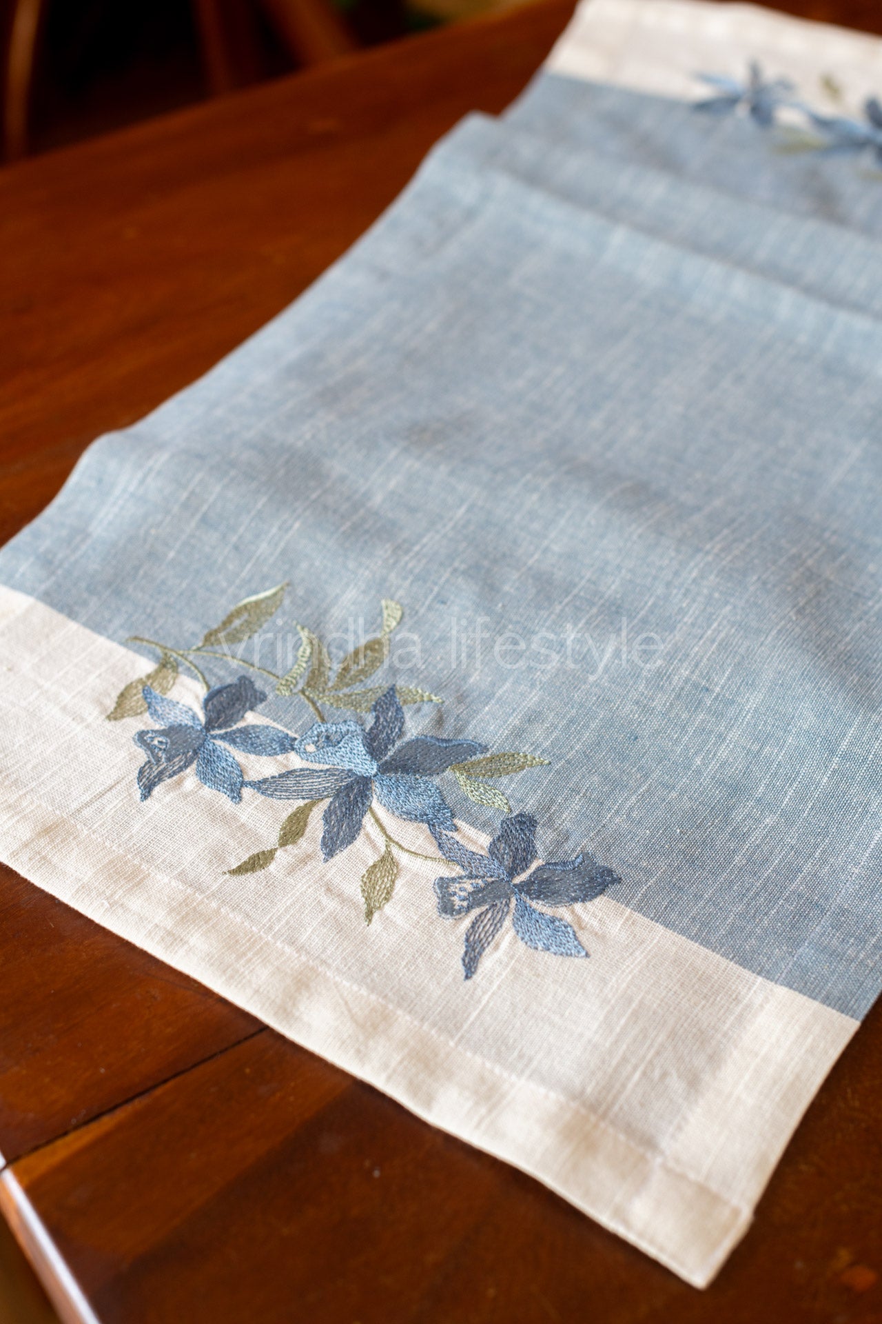 Cotton table runner with embroidery - 17x45 inches-customisable