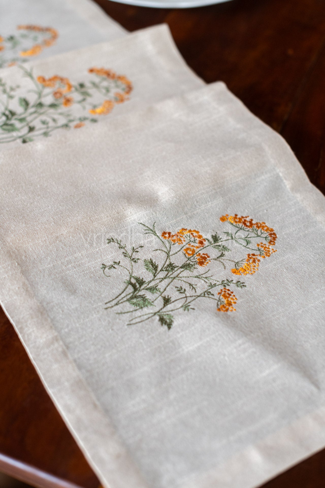 Cotton table runner with embroidery - 14x54 inches-customisable