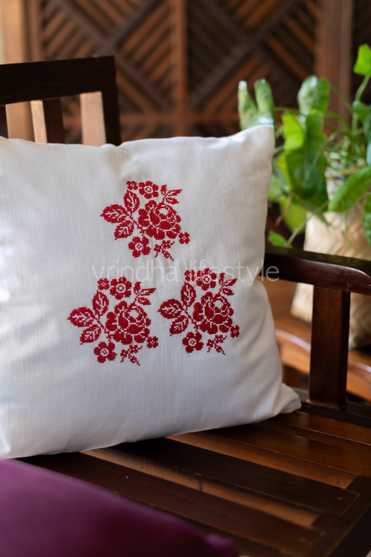 Cotton cushion cover with cross stitch embroidery -Single unit- 16x16 inches( Customisable