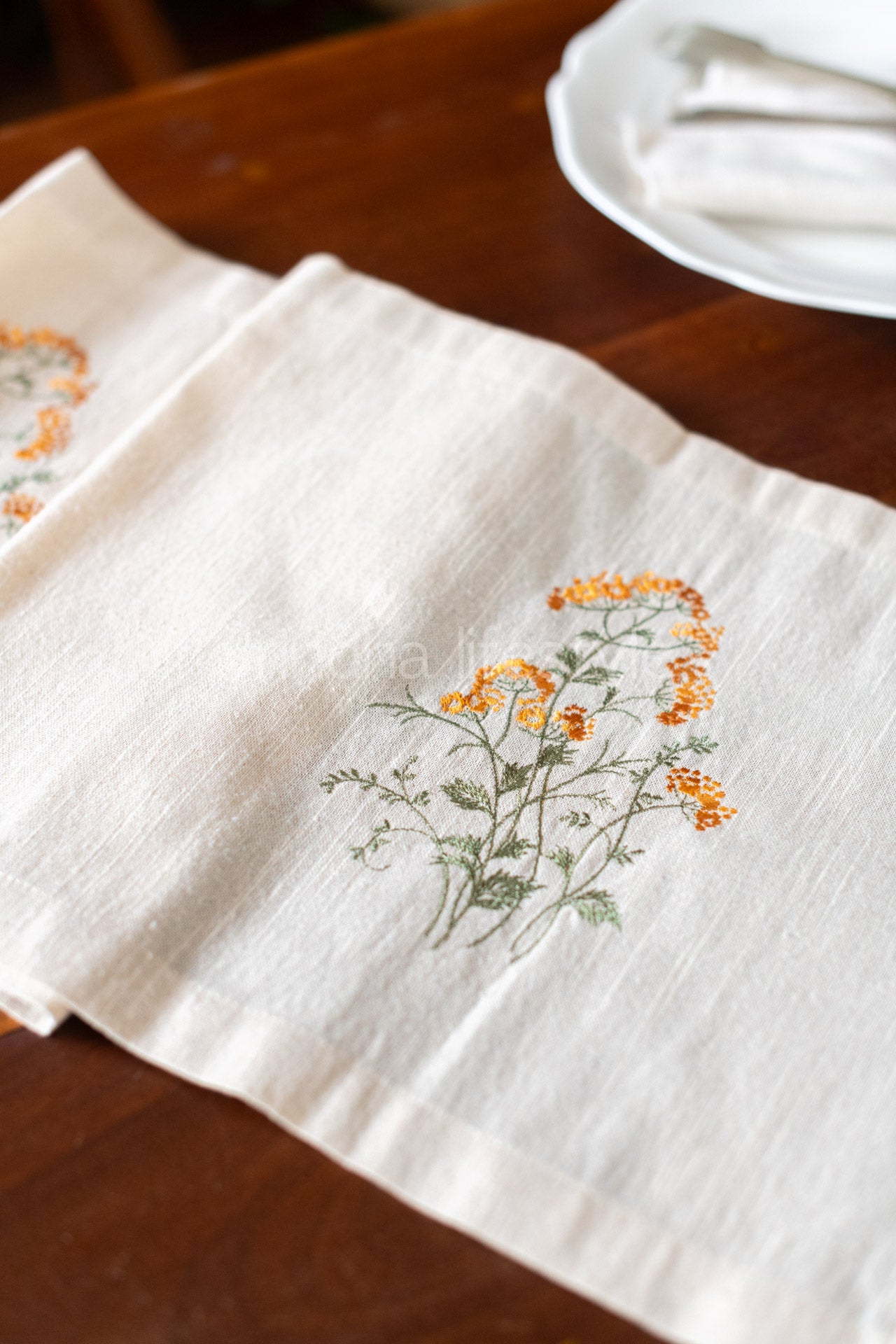 Cotton table runner with embroidery - 14x54 inches-customisable