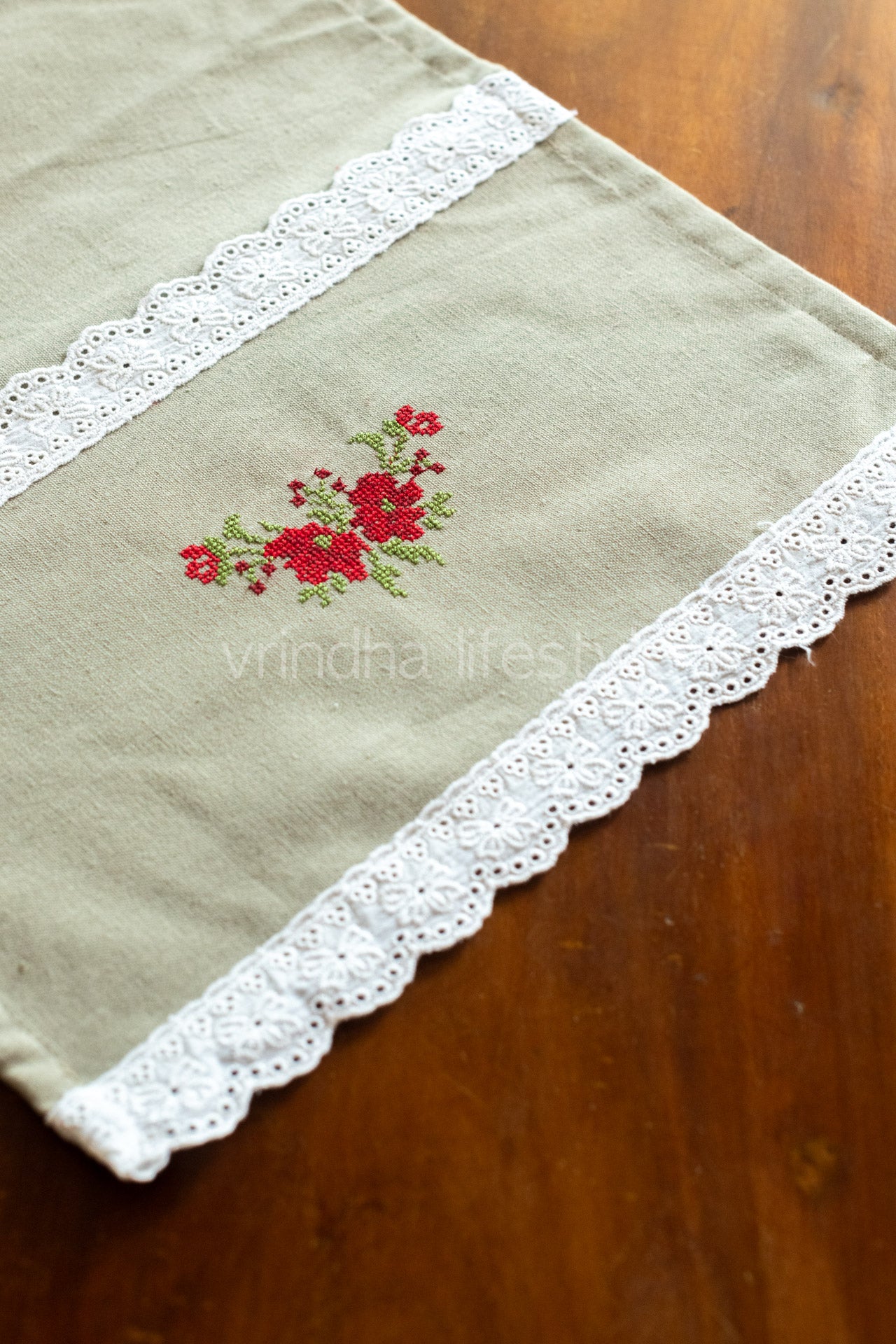 MICROWAVE OVEN TOP COVER-Cotton with lace detailing and embroidery