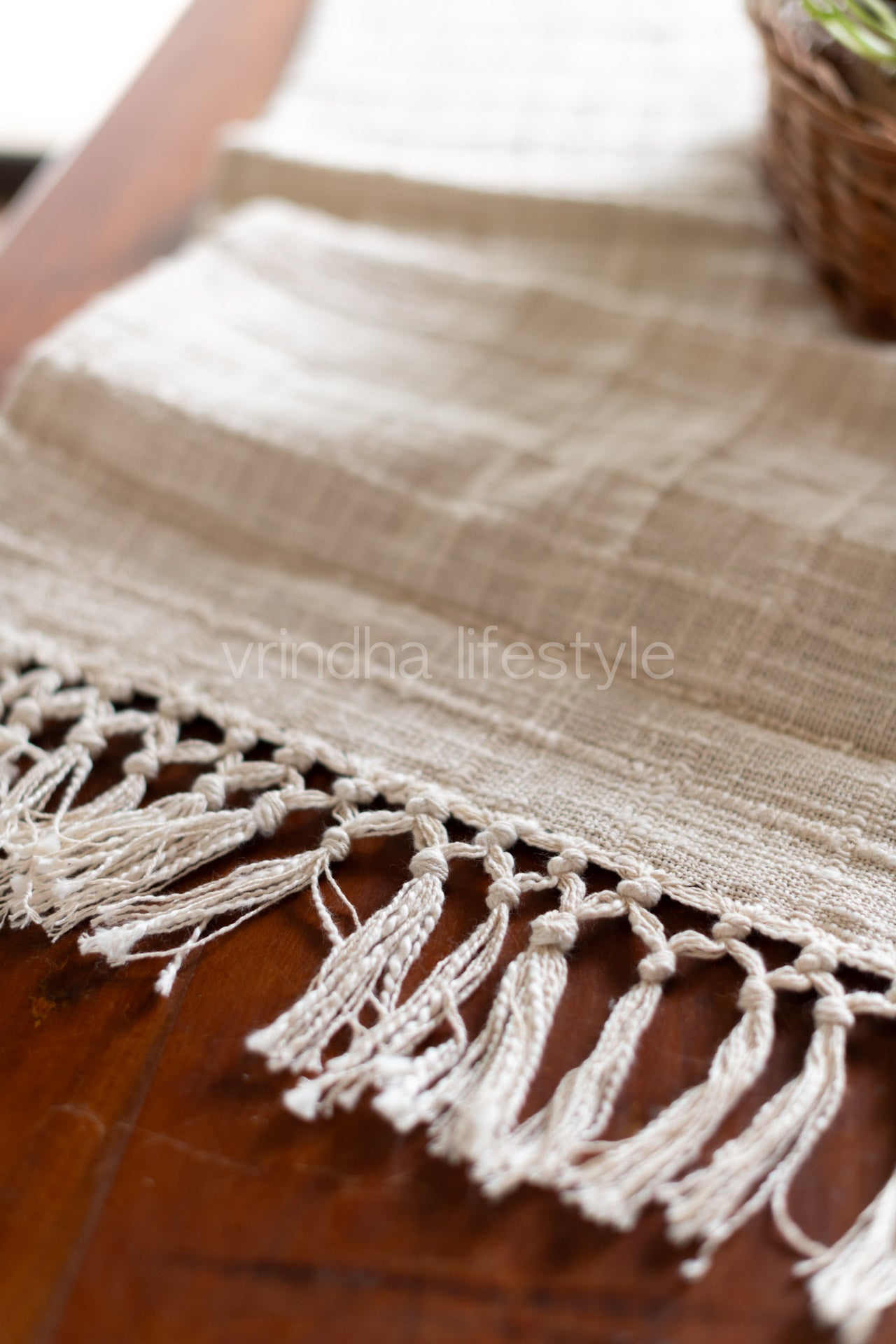 JUTE COTTON Table runner with tassels -TNT Fabric -13x60 inches