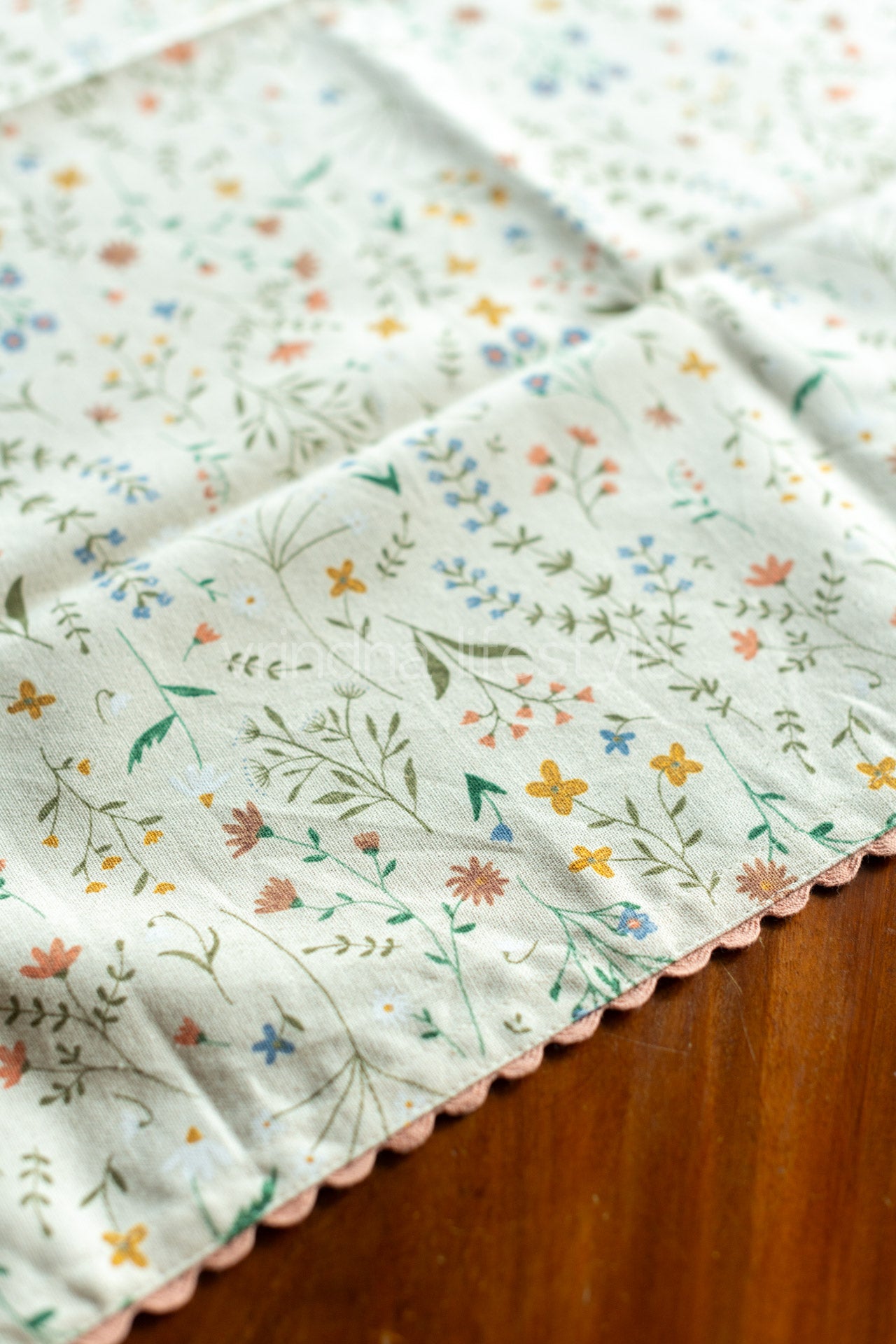 Cotton printed table cover with lace detailing -coffee table-30x30 inches-customisable