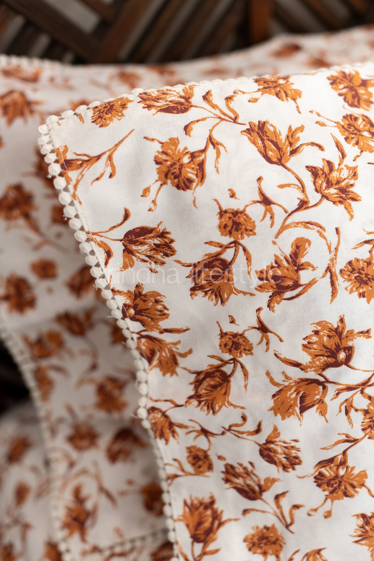 COTTON BED SHEET with cotton pillow covers with lace detailing -Single