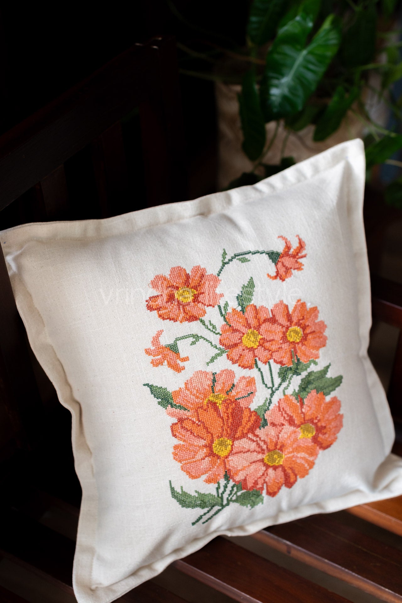 Cotton cushion cover with cross stitch embroidery -Single unit- 16x16 -customisable