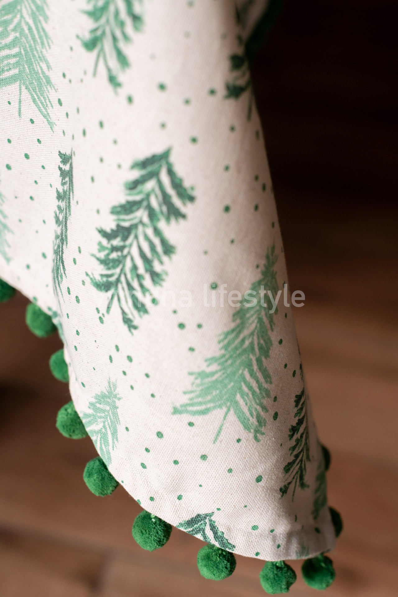 CHRISTMAS THEME TABLE CLOTH with pompom -4 seater