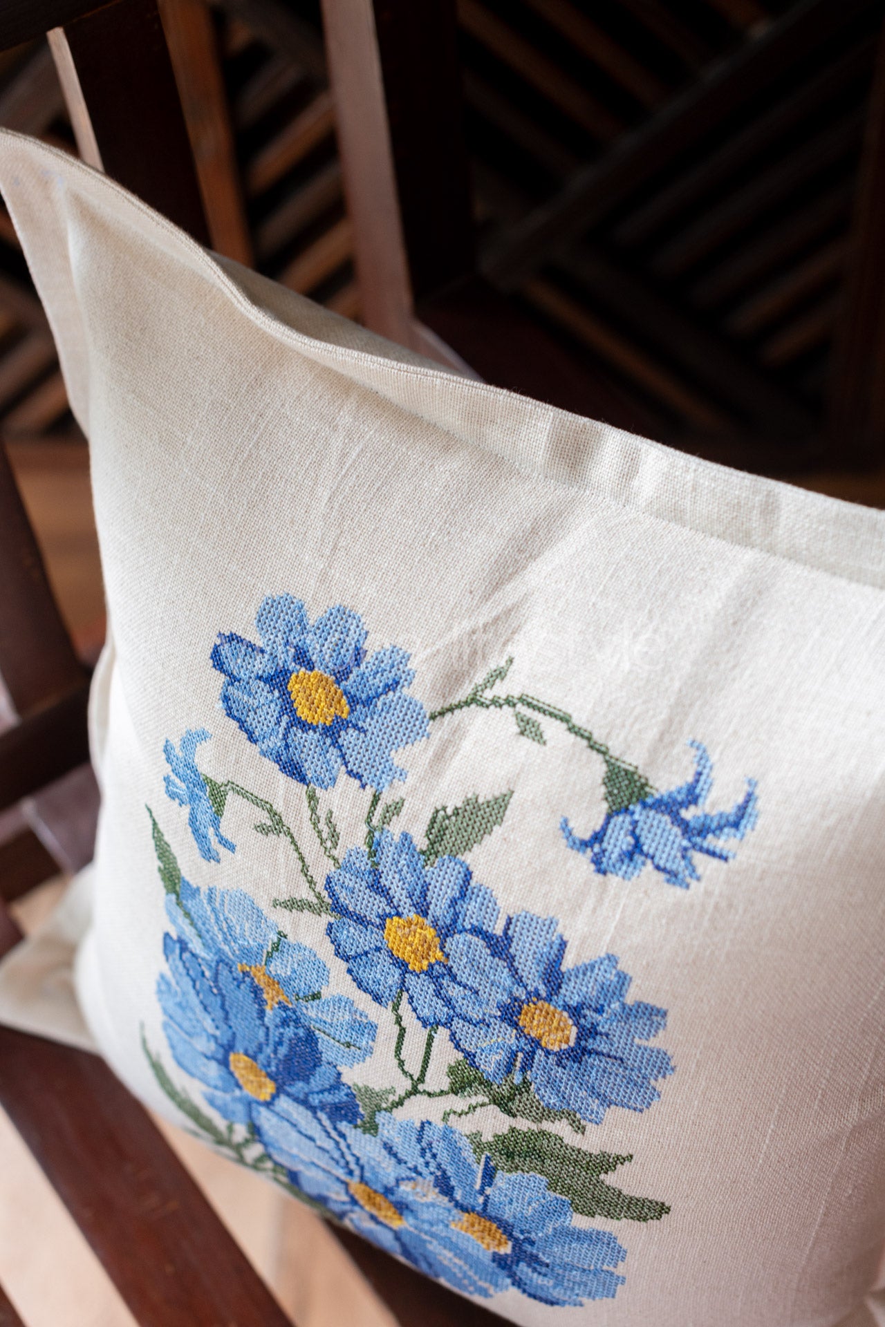 Cotton cushion cover with cross stitch embroidery -Single unit- 16x16 -customisable