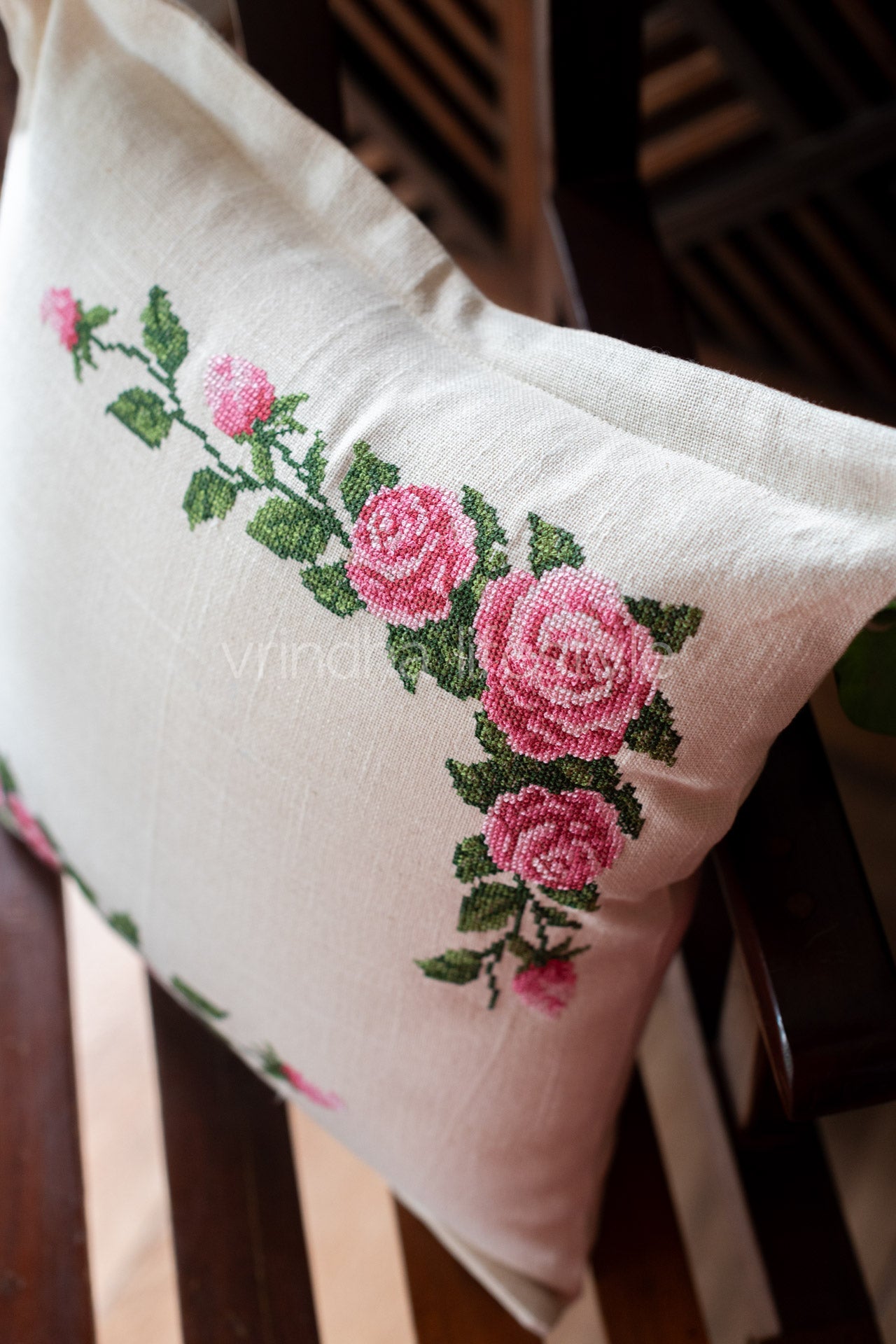 Cotton cushion cover with cross stitch embroidery -Single unit- 16x16 -customisable