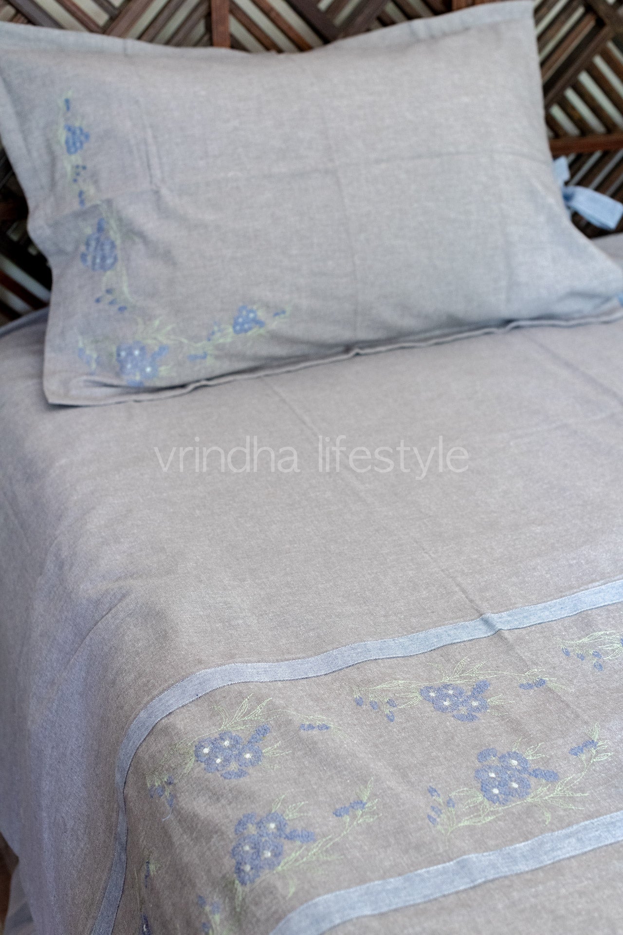 COTTON BED SHEET with cotton pillow covers with embroidery-Single