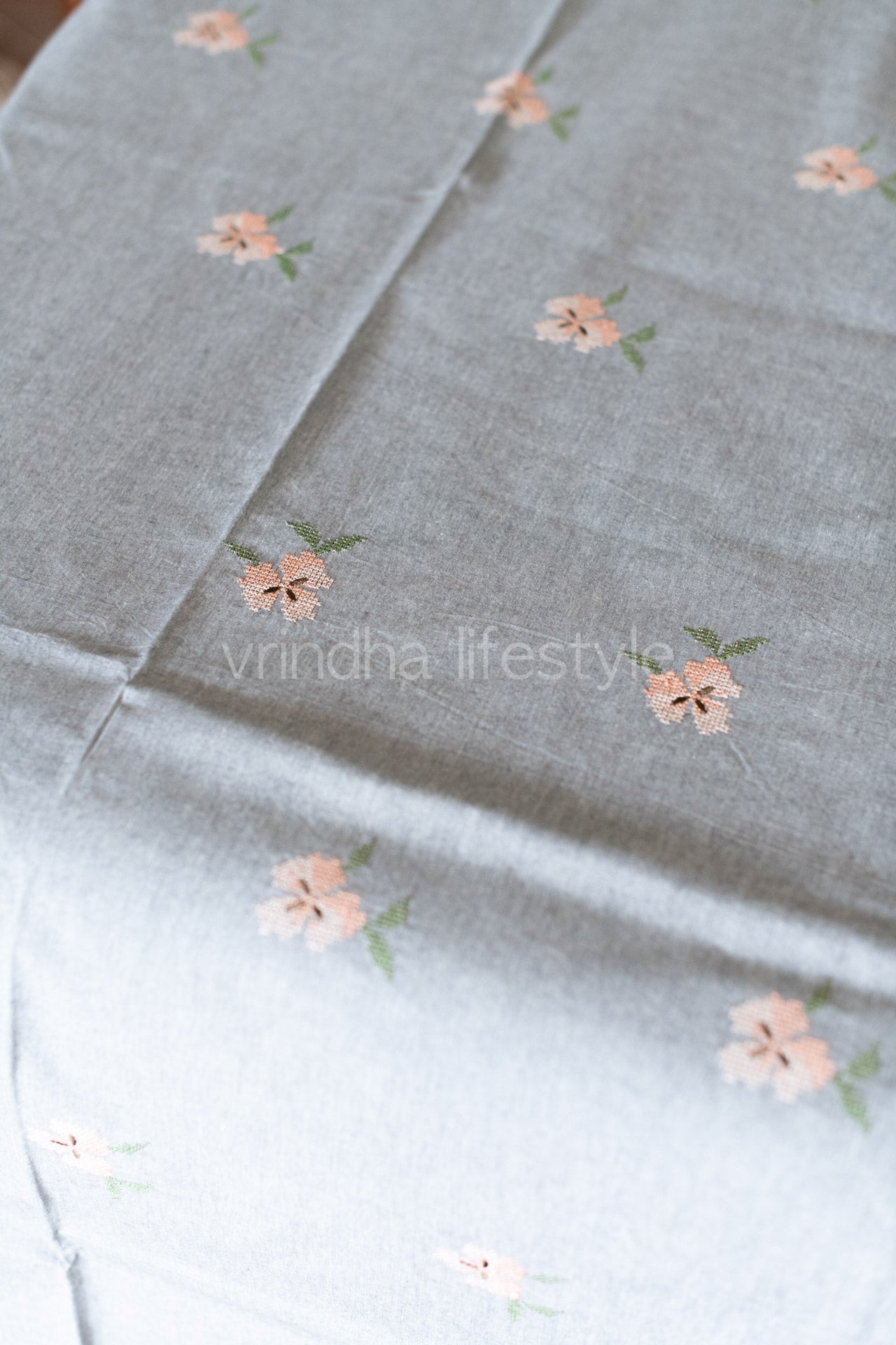 Cotton bed sheet with cross stitch embroidery -Super King