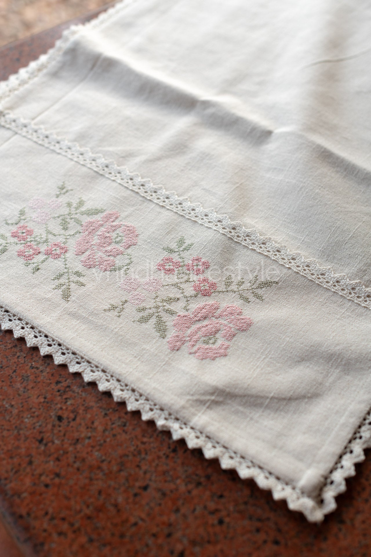 Fridge top cover-Cotton with cross stitch embroidery and lace detailing-customisable