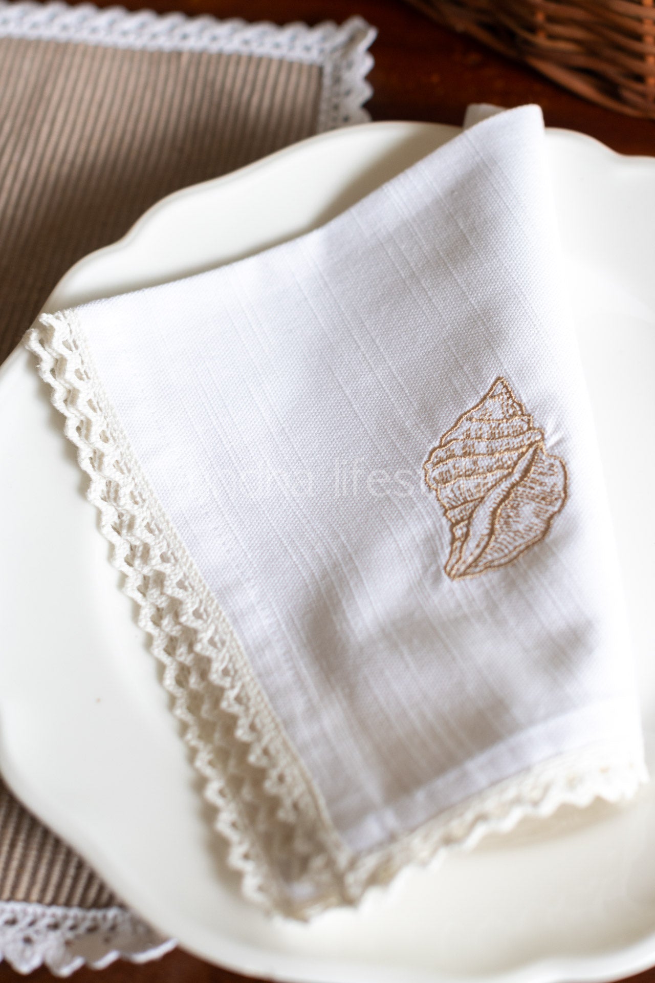 COTTON TABLE NAPKINS with embroidery and lace detailing -Set of 2