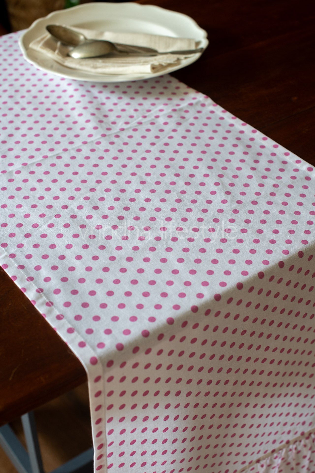 Cotton table runner with frill -14x66 inches