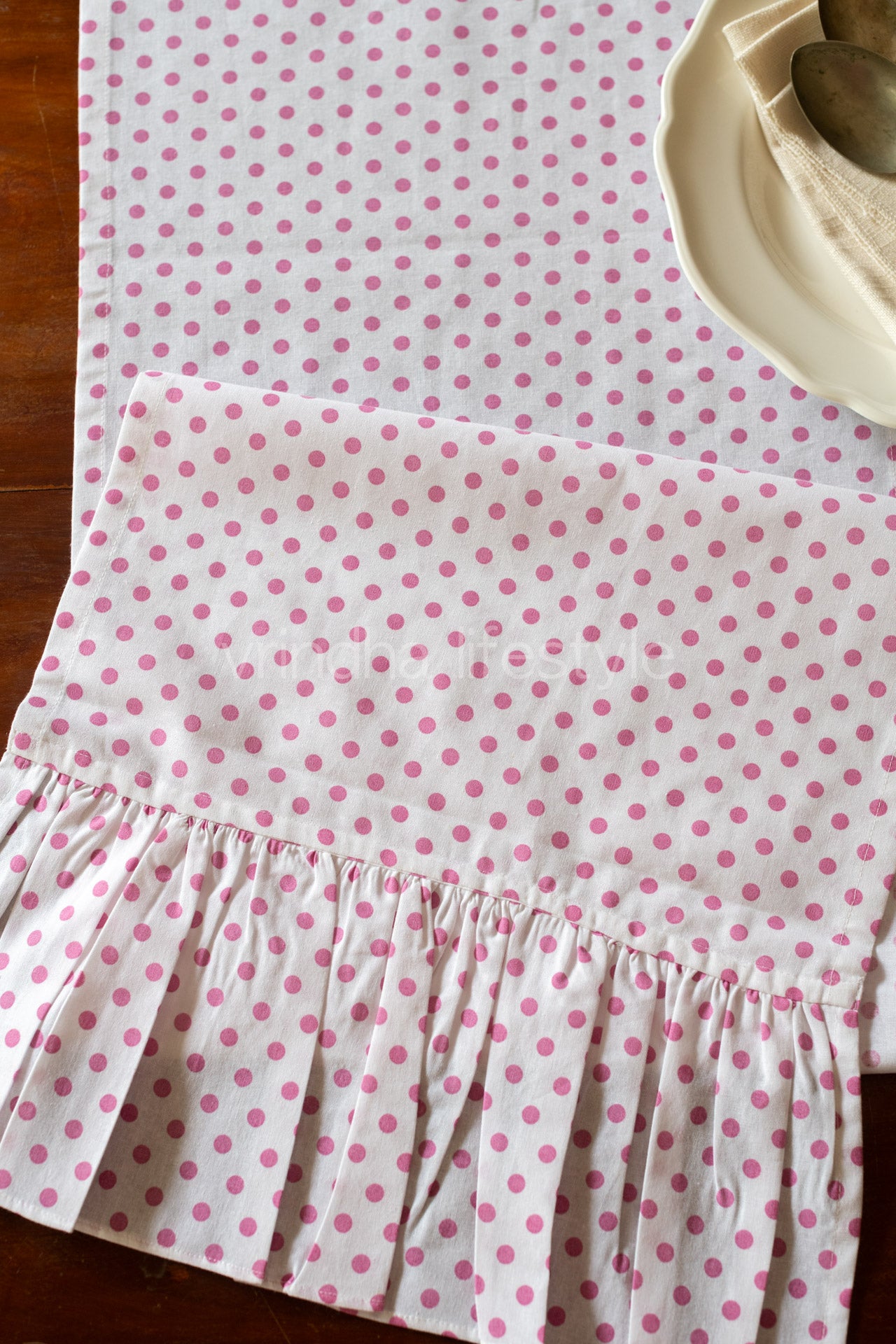 Cotton table runner with frill -14x66 inches