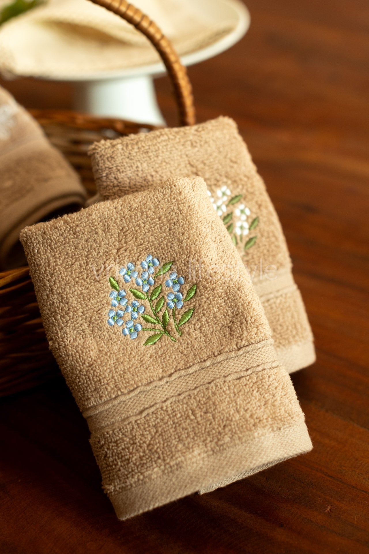 SOFT FACE TOWEL WITH EMBROIDERY, 12inch x 12 inch -set of two
