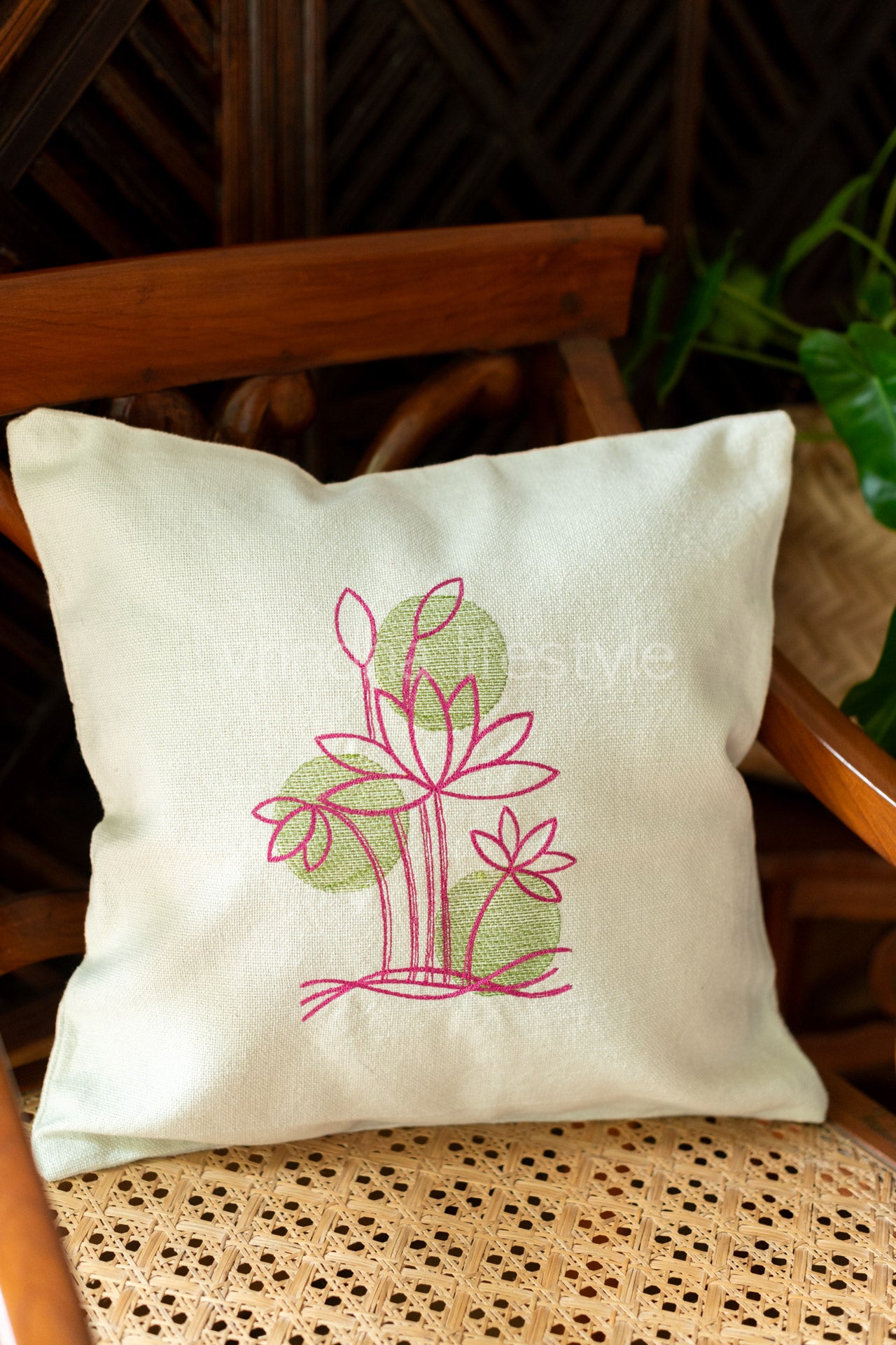 Cotton cushion cover with embroidery ,with flap opening-Single unit- 16x16 inches