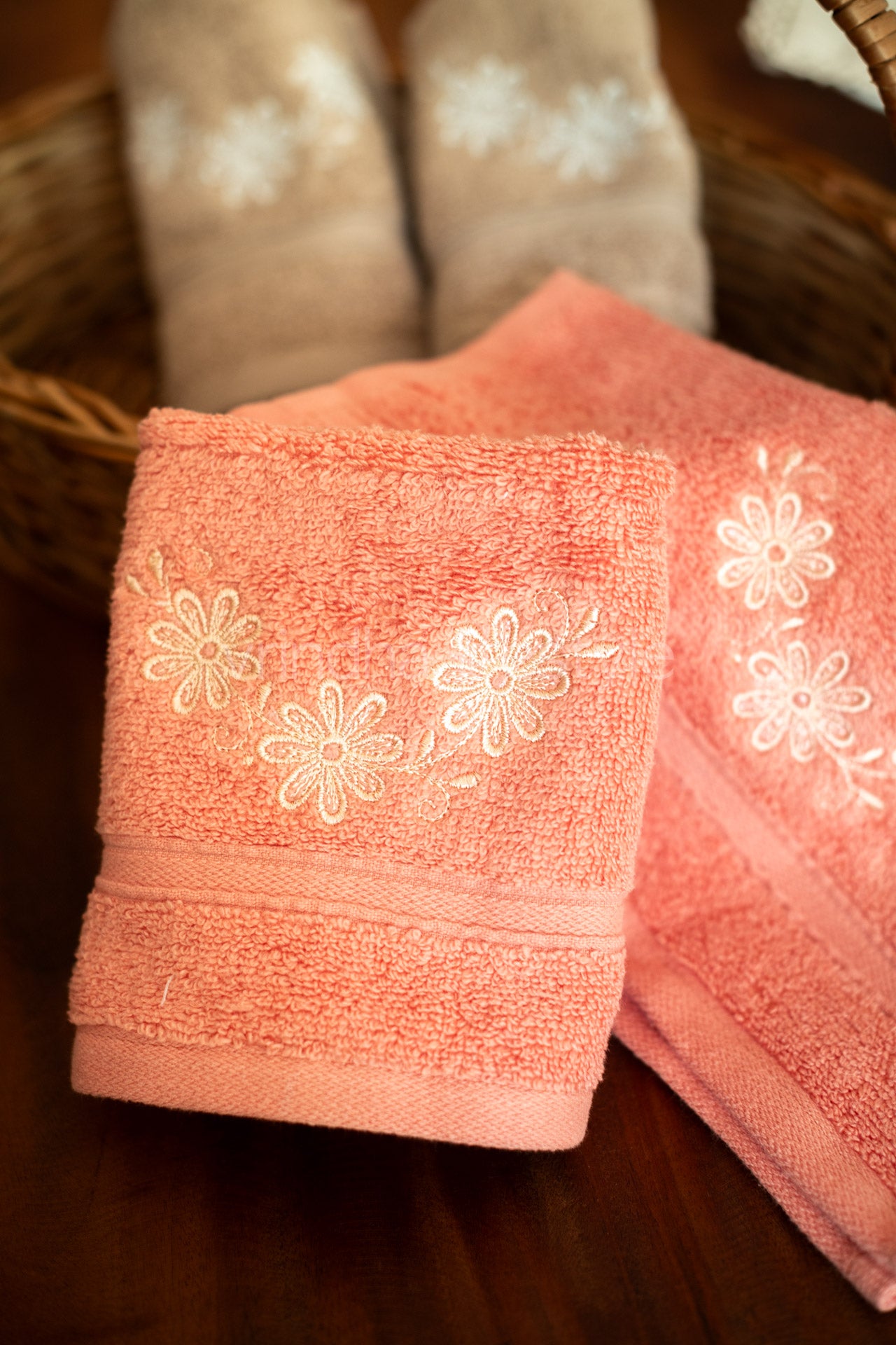 SOFT FACE TOWEL WITH EMBROIDERY, 12inch x 12 inch -set of two
