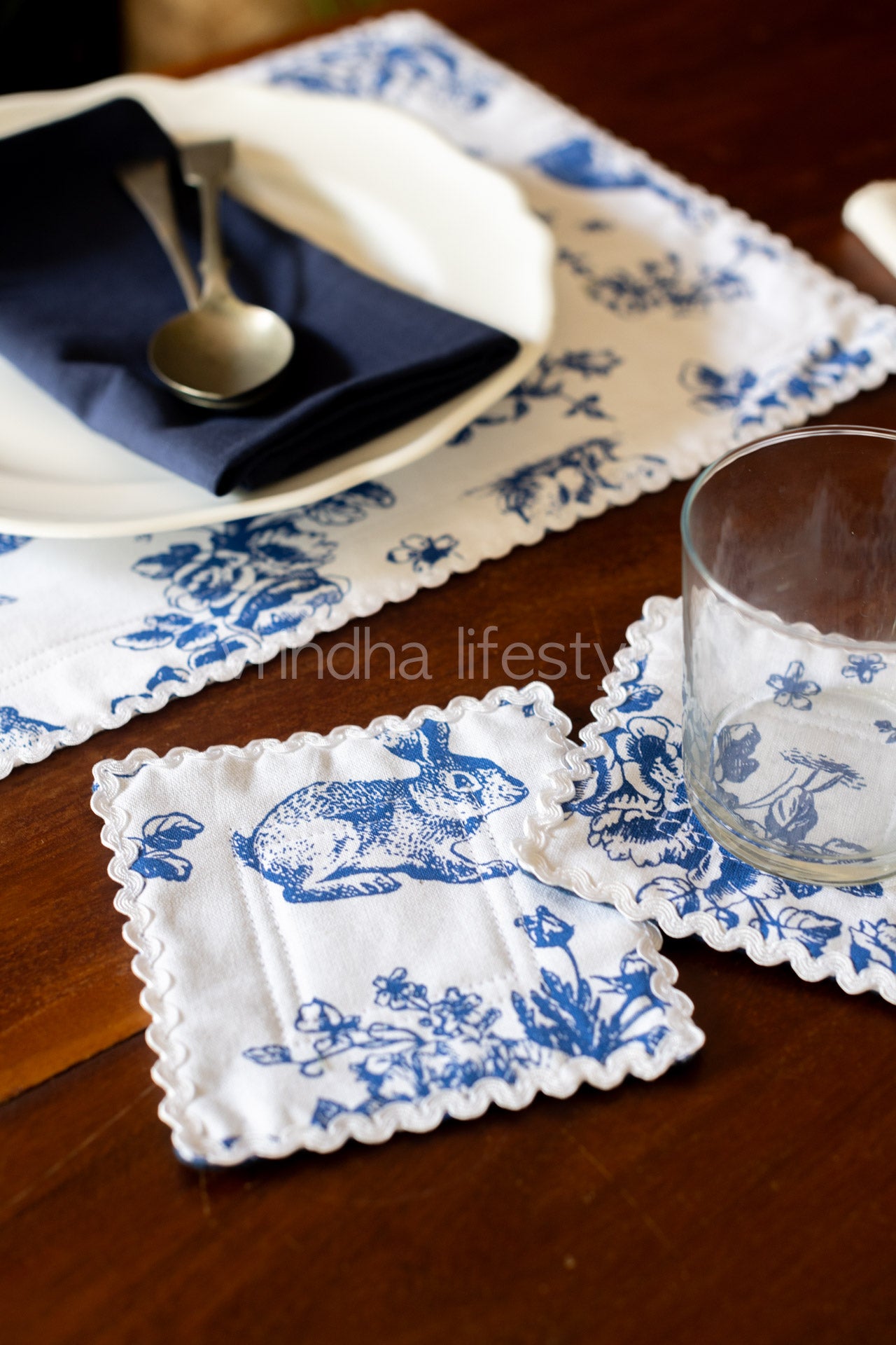 Cotton printed placemat and coaster set -Set of 4 placemats and 4 coasters