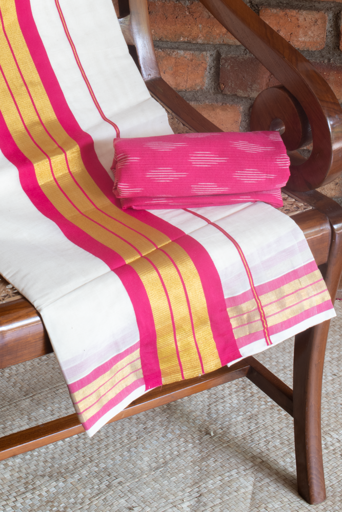 KERALA SET SAREE-Pink