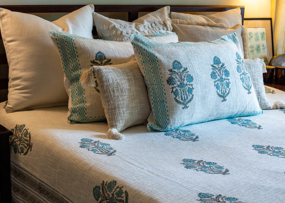 beautiful floral motif hand block printed bedcover