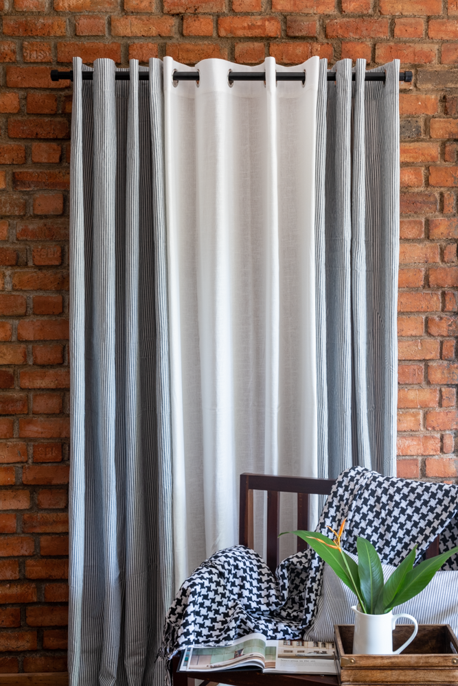 COTTON STRIPES OPAQUE CURTAINS-7Feet