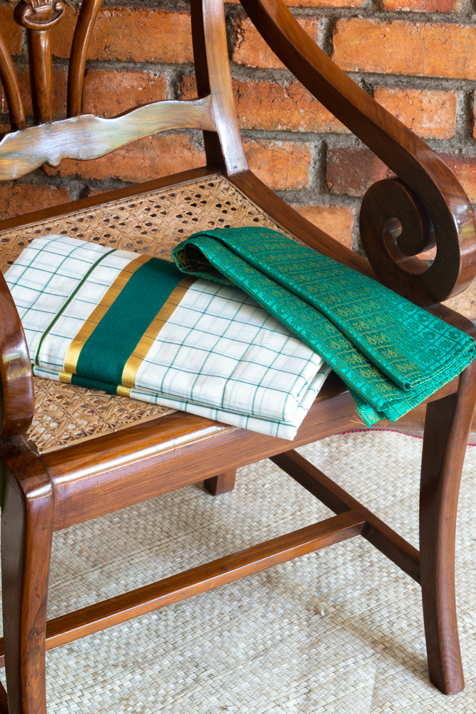 KERALA SET SAREE-Green check pattern