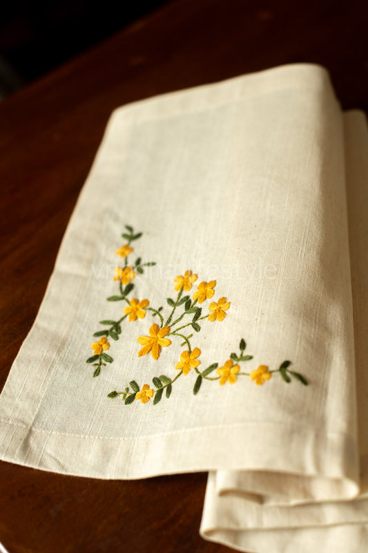 Cotton runner with hand embroidery13x34 inches