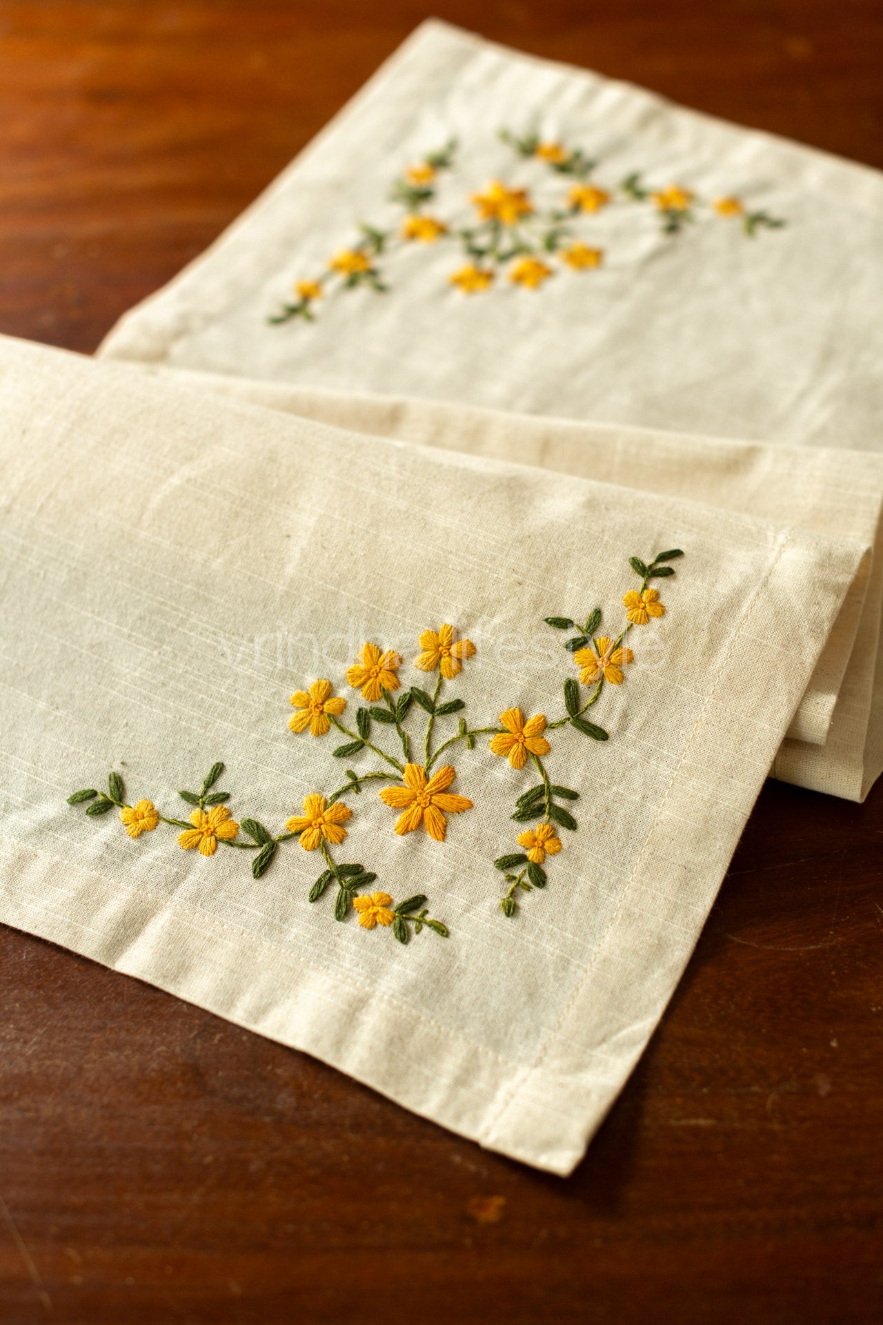 Cotton runner with hand embroidery13x34 inches