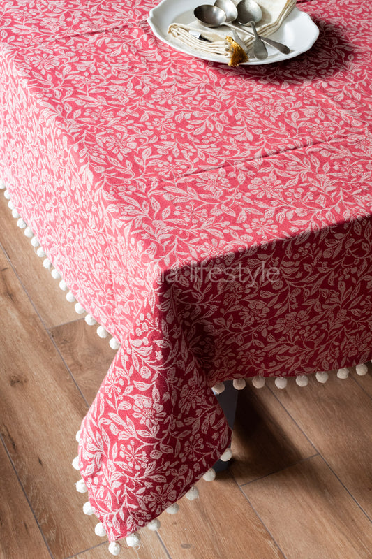 JAQUARD COTTON TABLE CLOTH with pom pom  -4 seater