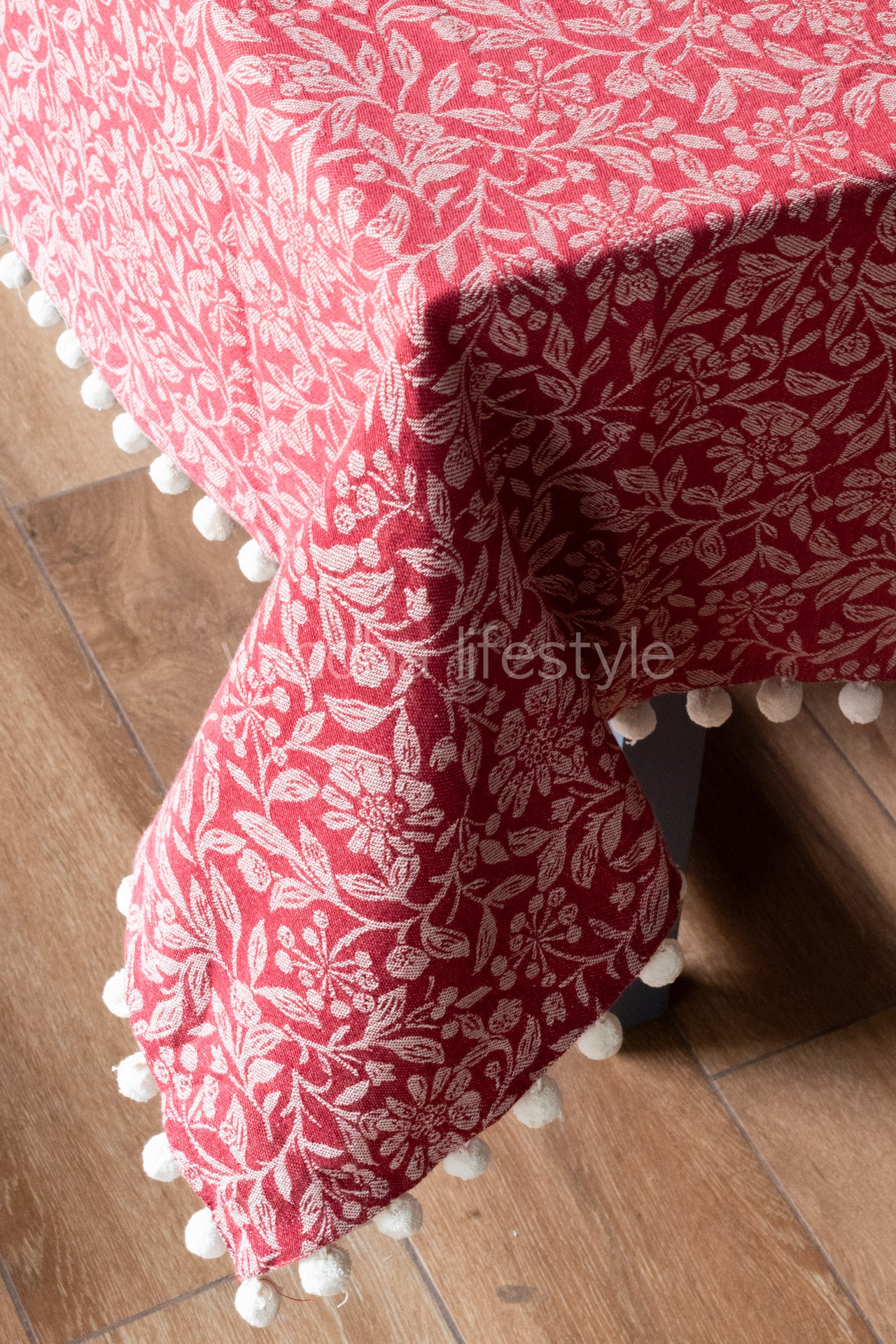 JAQUARD COTTON TABLE CLOTH with pom pom  -4 seater