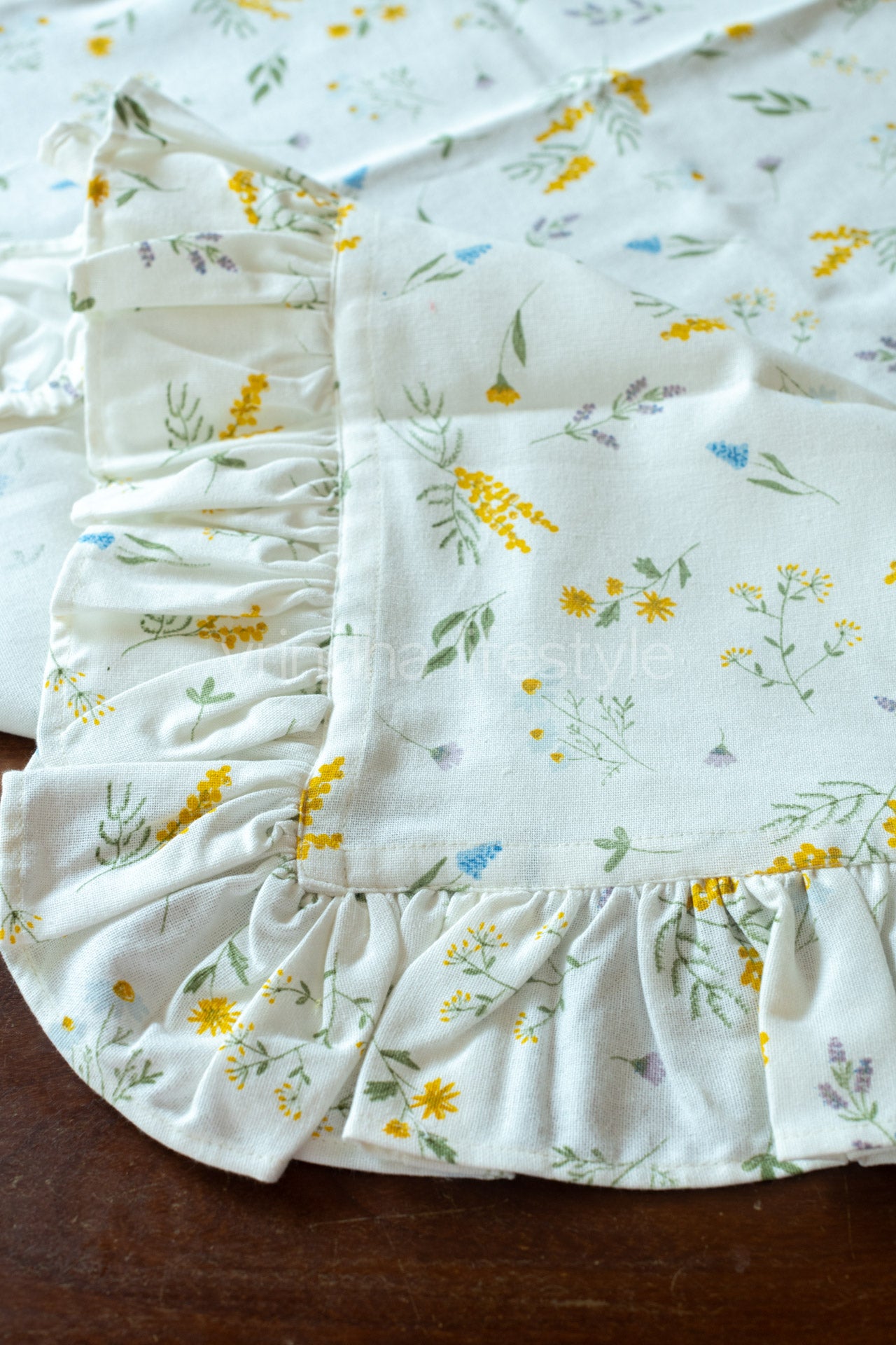 Cotton printed table cover with frill detailing-coffee table