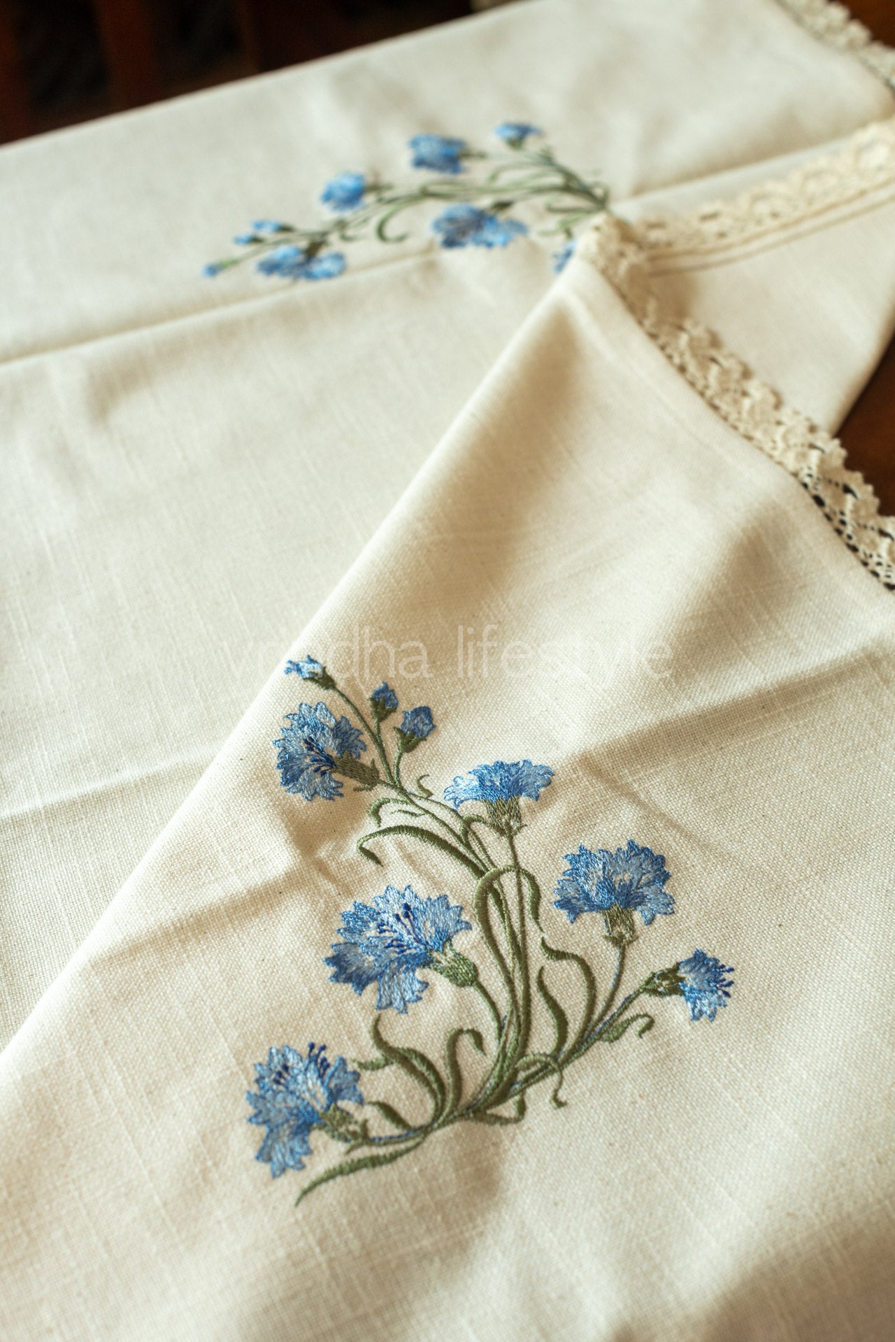 COTTON TABLE CLOTH with embroidery -Square -coffee table cover-customisable
