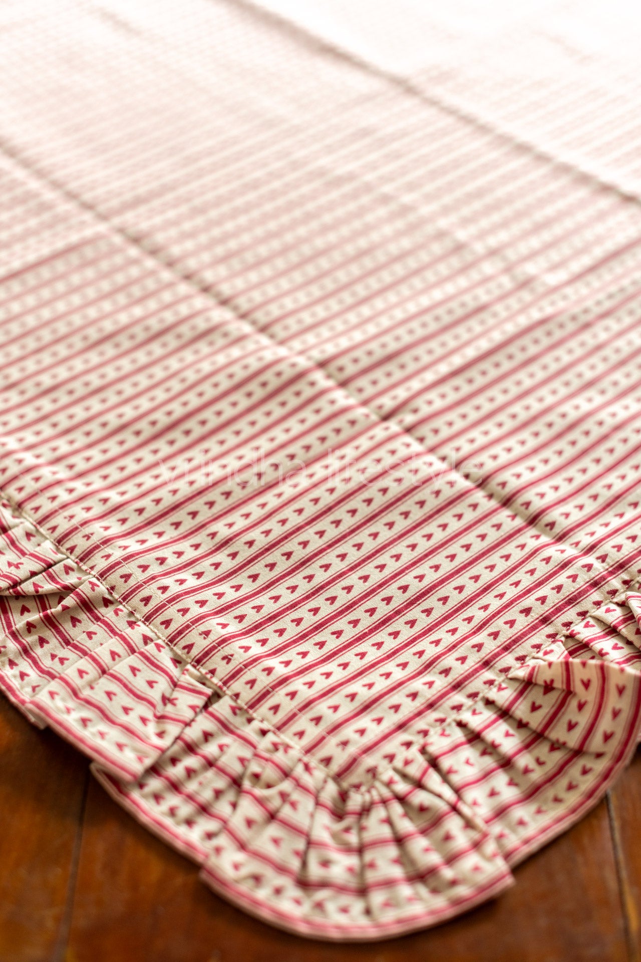 Cotton printed table cover with frill detailing-coffee table