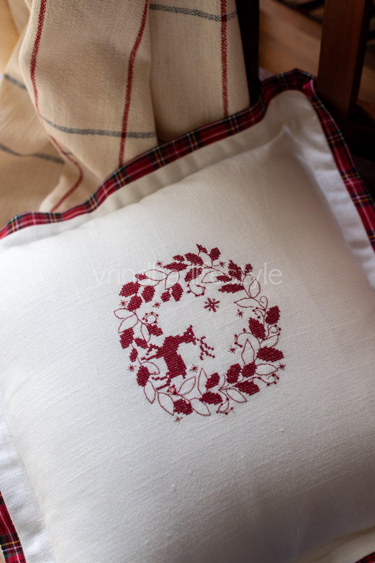 Cross stitch embroidered cushion cover-Single unit-customisable