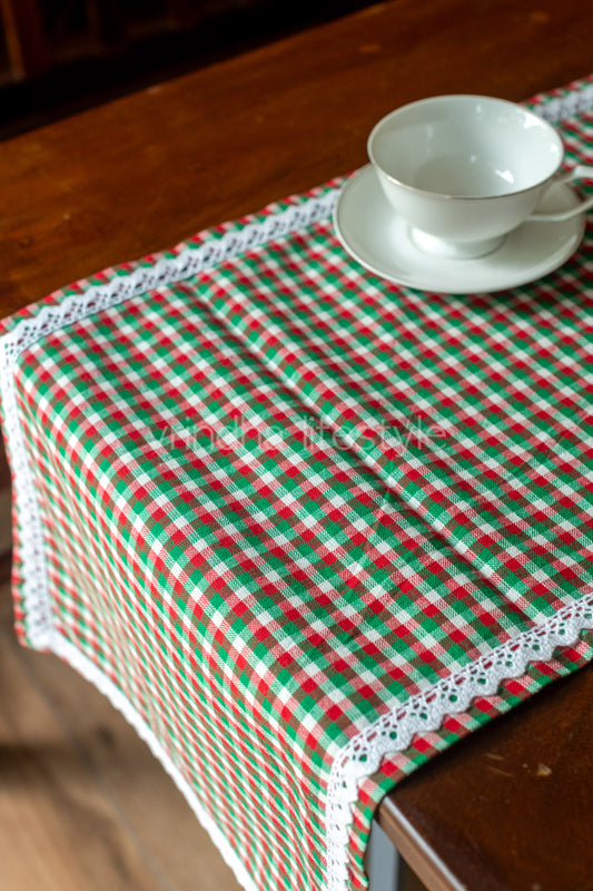 Cotton table runner with lace detailing-13x56 - inches -4 seater
