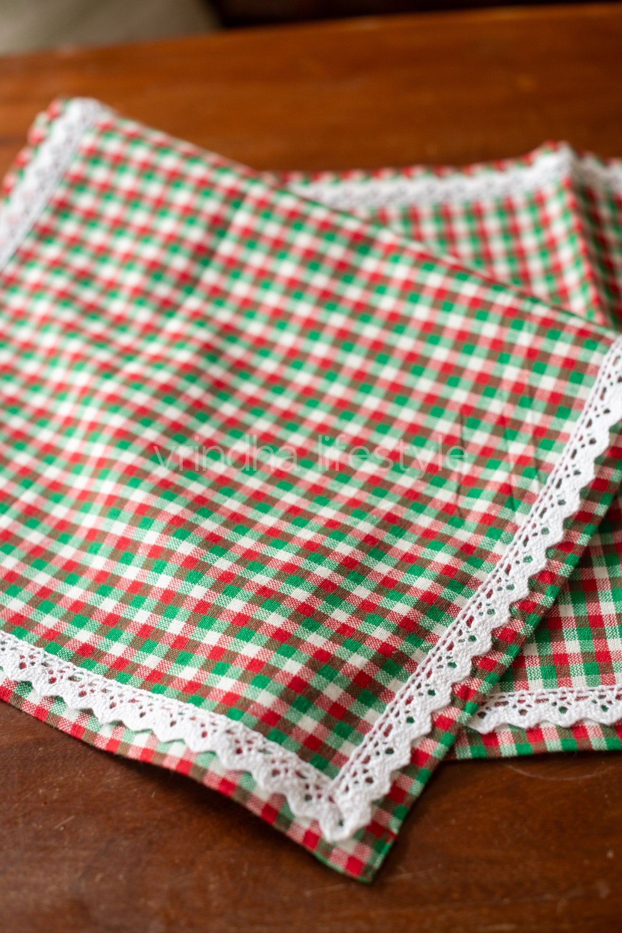 Cotton table runner with lace detailing-13x56 - inches -4 seater