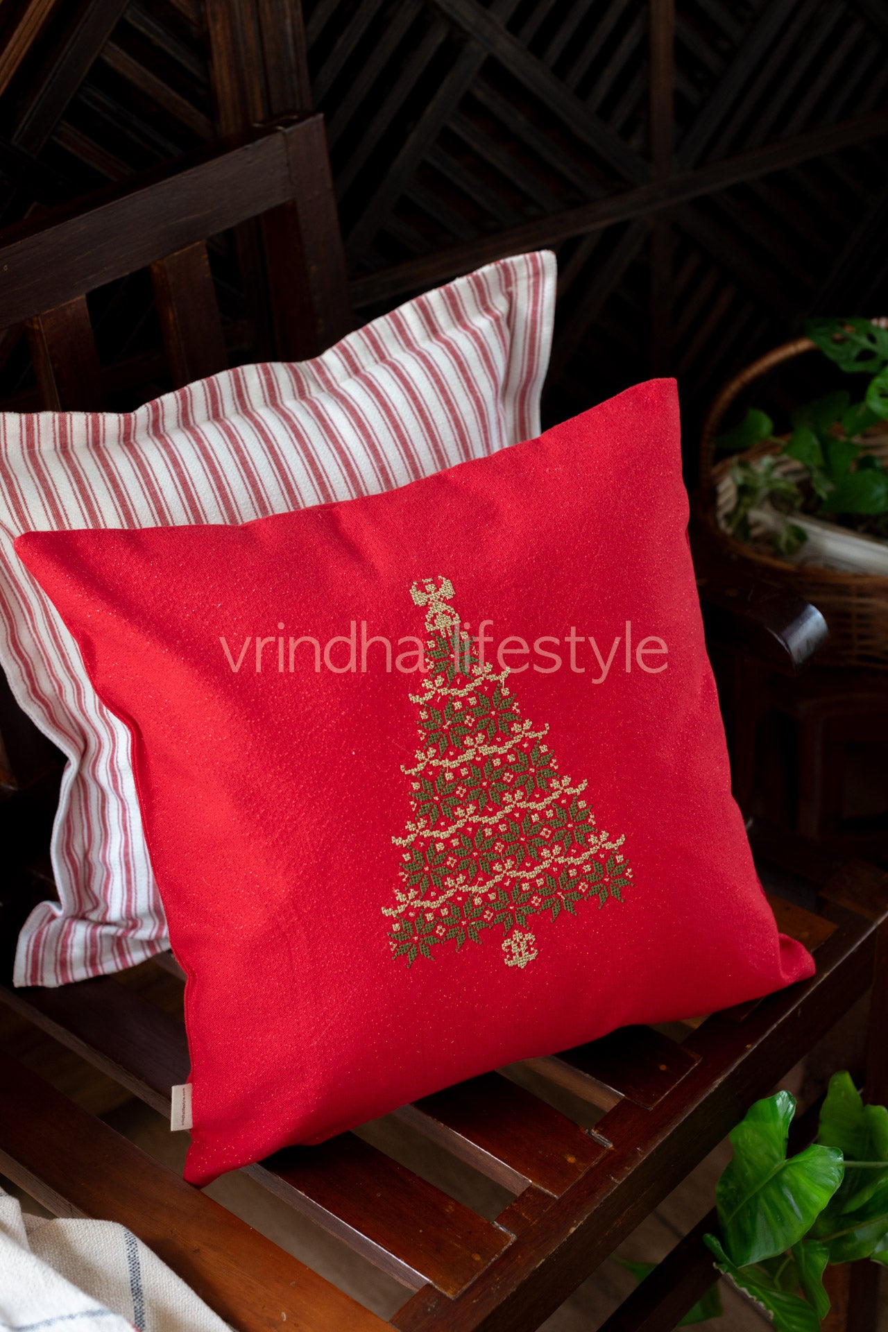 Cotton lurex cushion cover with cross stitch embroidery -16 inches-Single unit-customisable