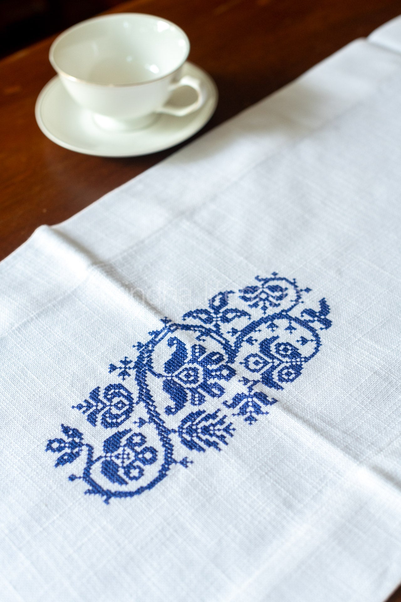 Cotton table runner with embroidery -13.5x56 inches-customisable