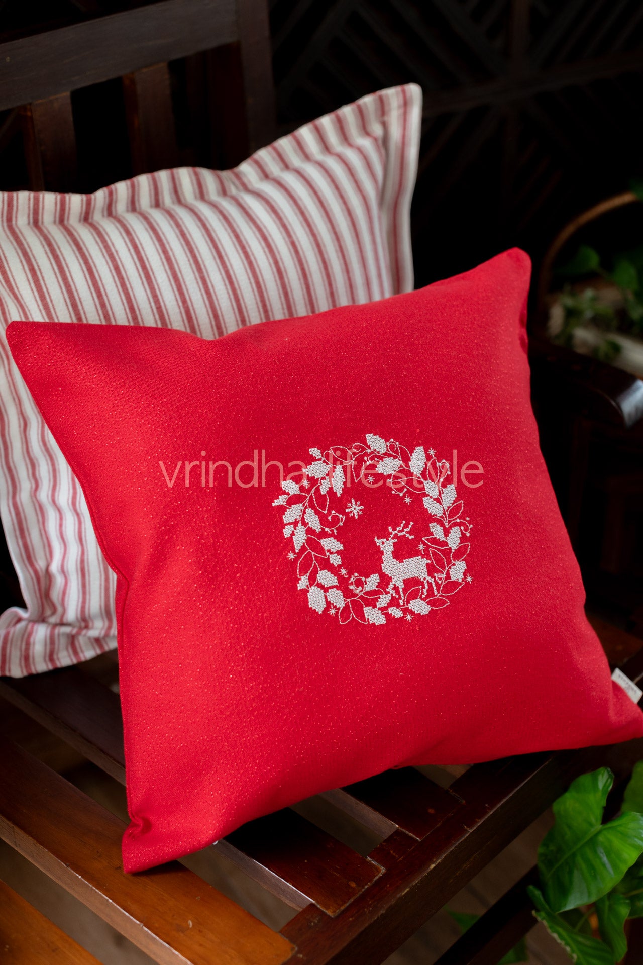 Cotton lurex cushion cover with cross stitch embroidery -16 inches-Single unit-customisable