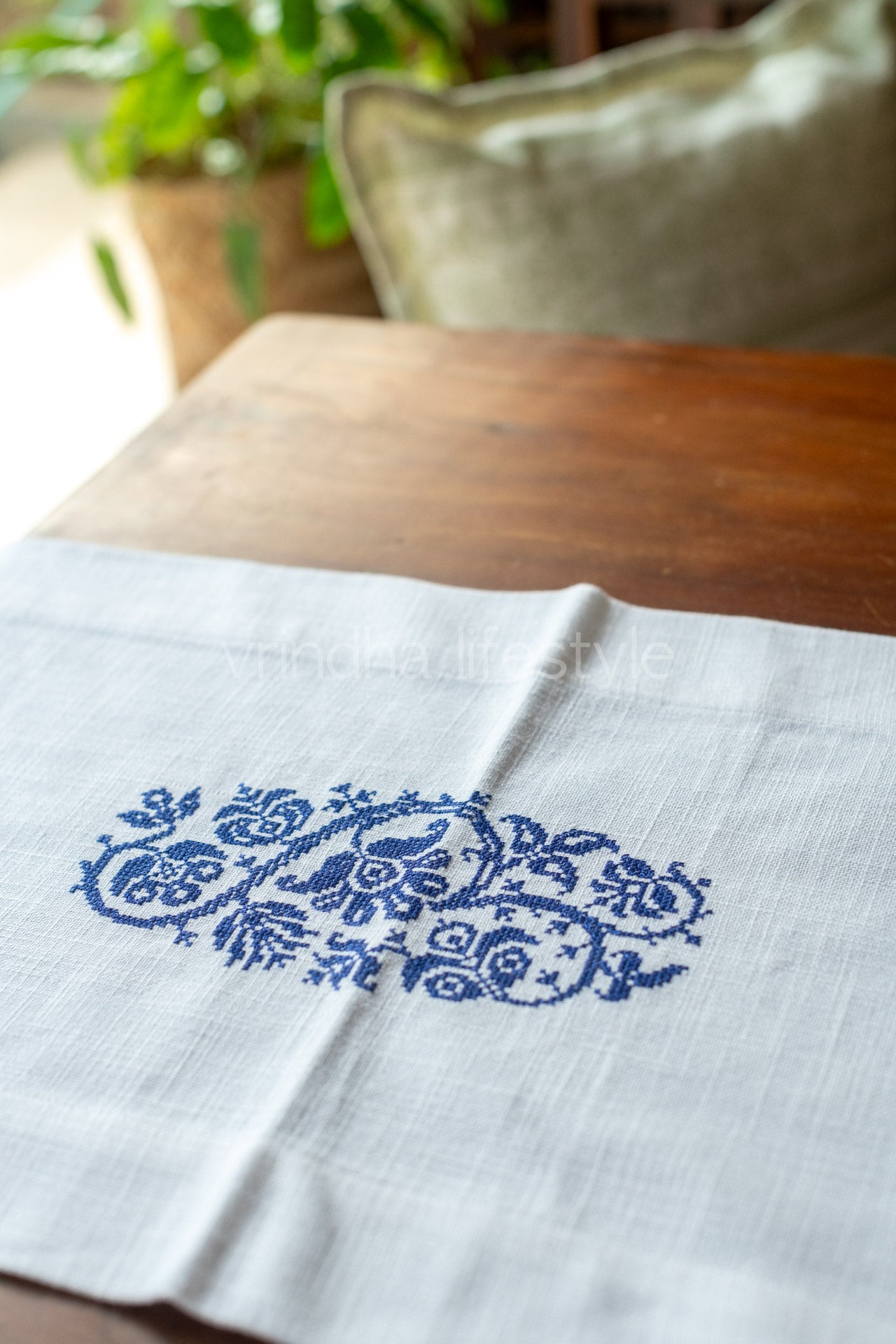 Cotton table runner with embroidery -13.5x56 inches-customisable