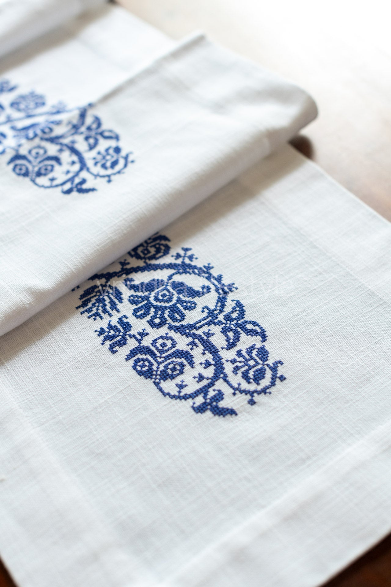 Cotton table runner with embroidery -13.5x56 inches-customisable