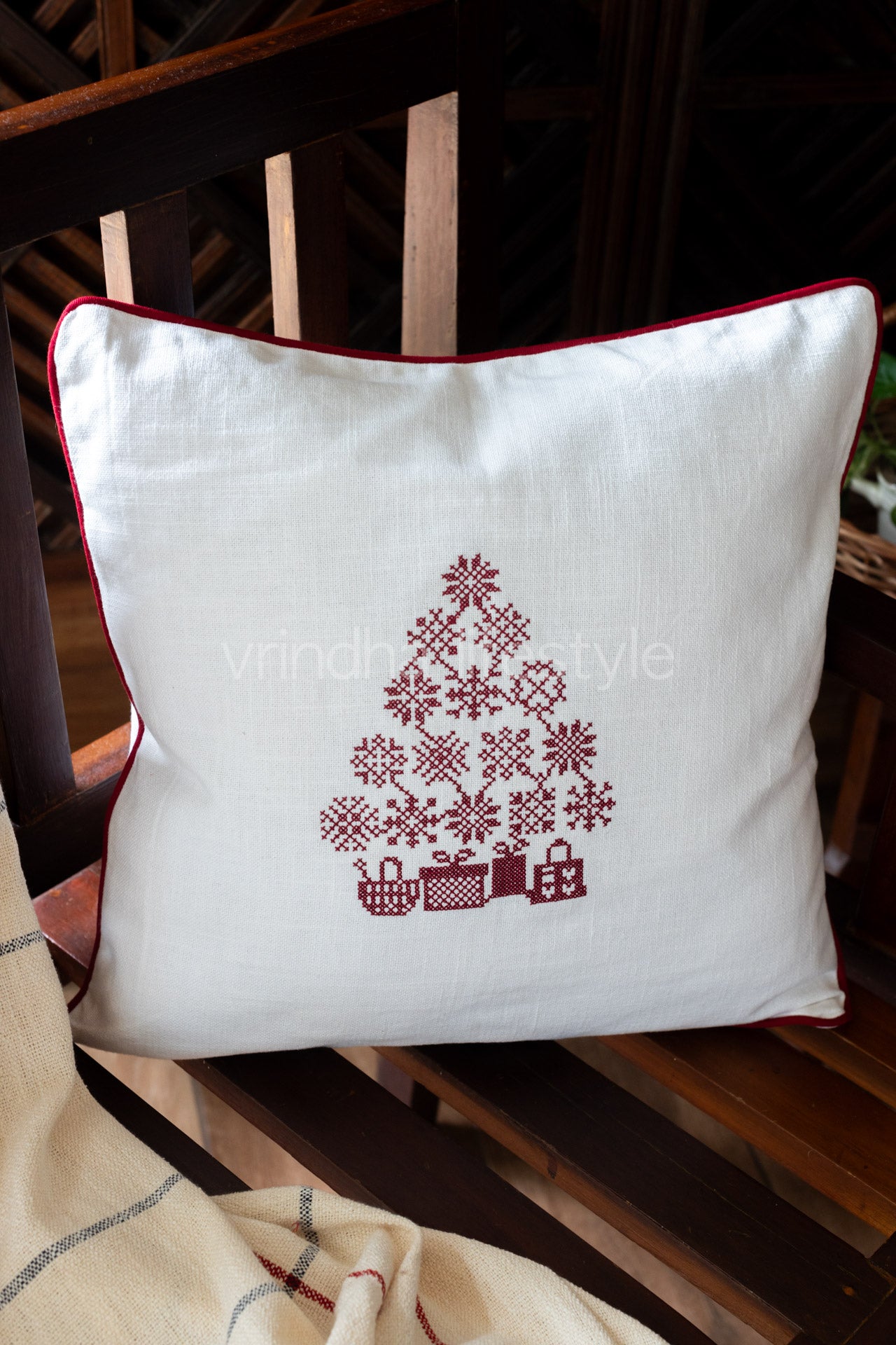 Cotton cushion cover with cross stitch embroidery -Single unit- 16x16 inches( Customisable