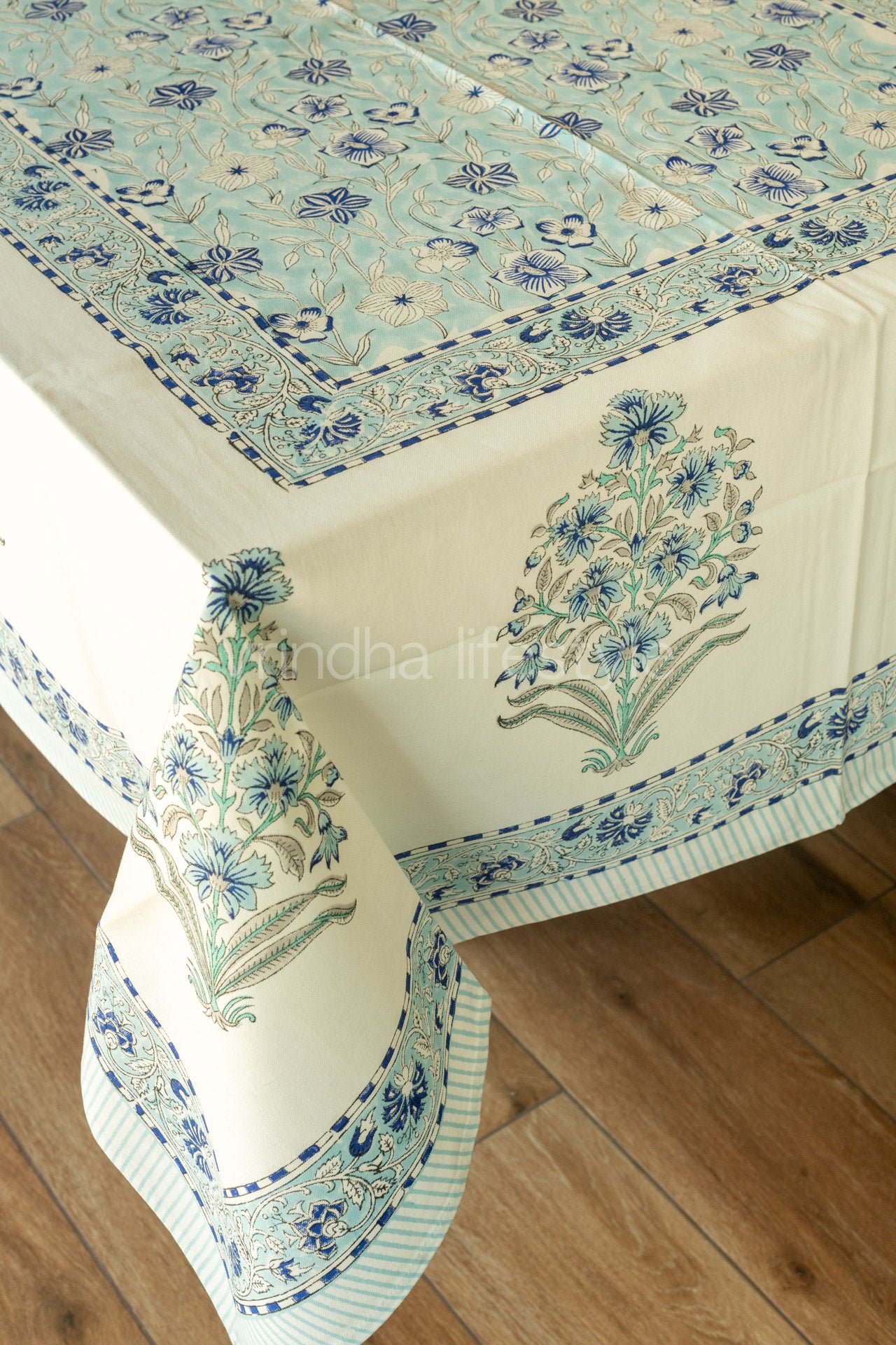 Hand block printed table cloth 8seater-canvas fabric