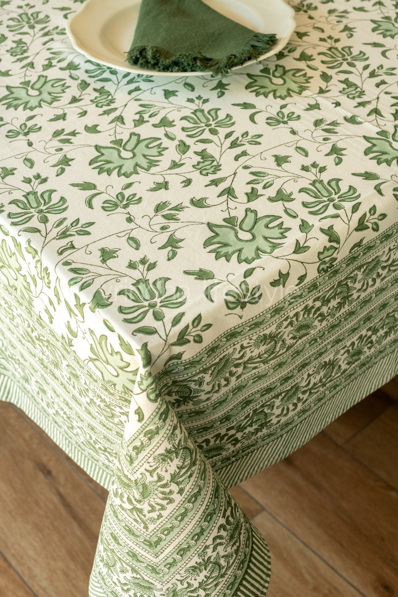 Hand block printed table cloth 8seater-canvas fabric