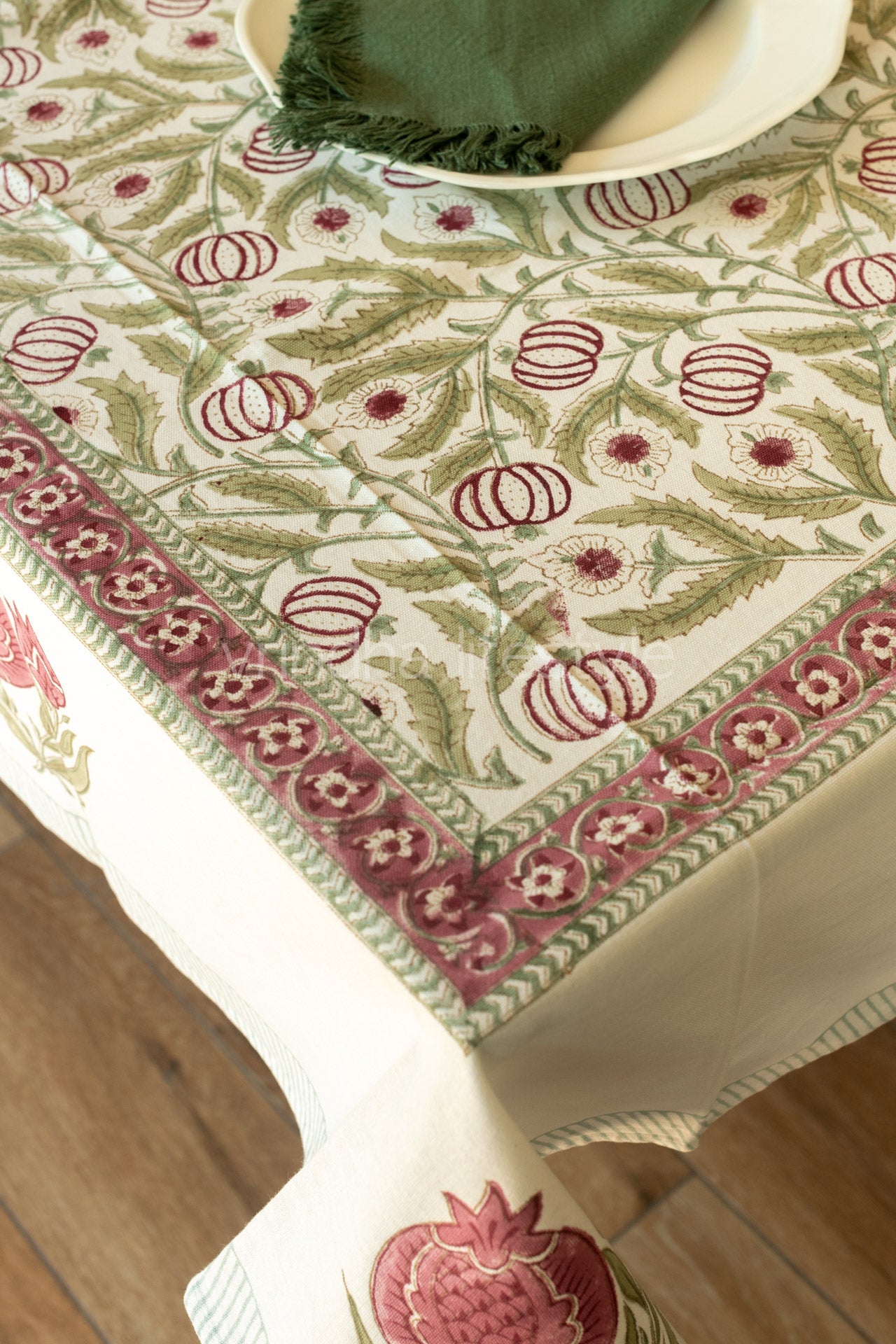 Hand block printed table cloth 6seater-canvas fabric