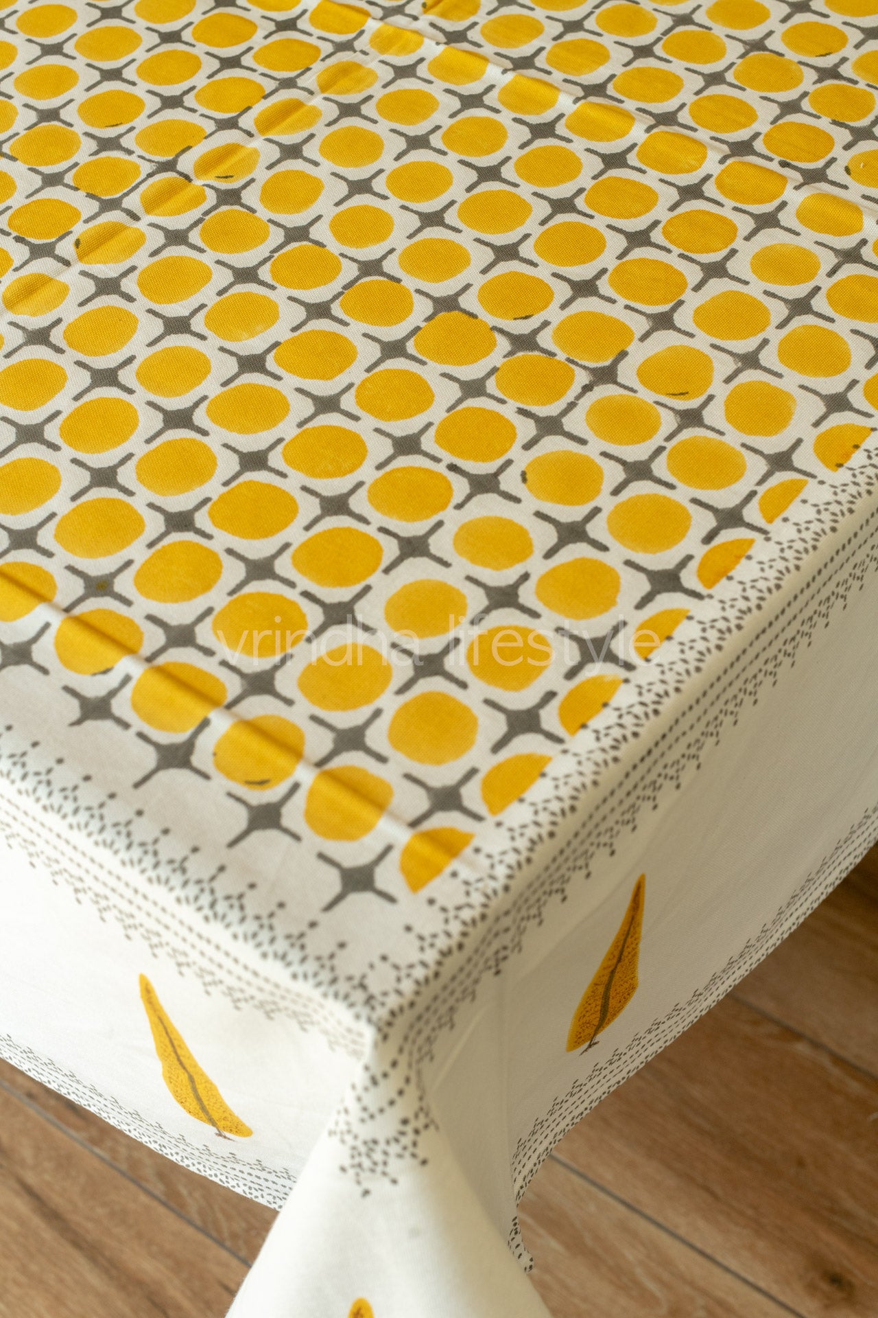 Hand block printed table cloth 8seater-canvas fabric