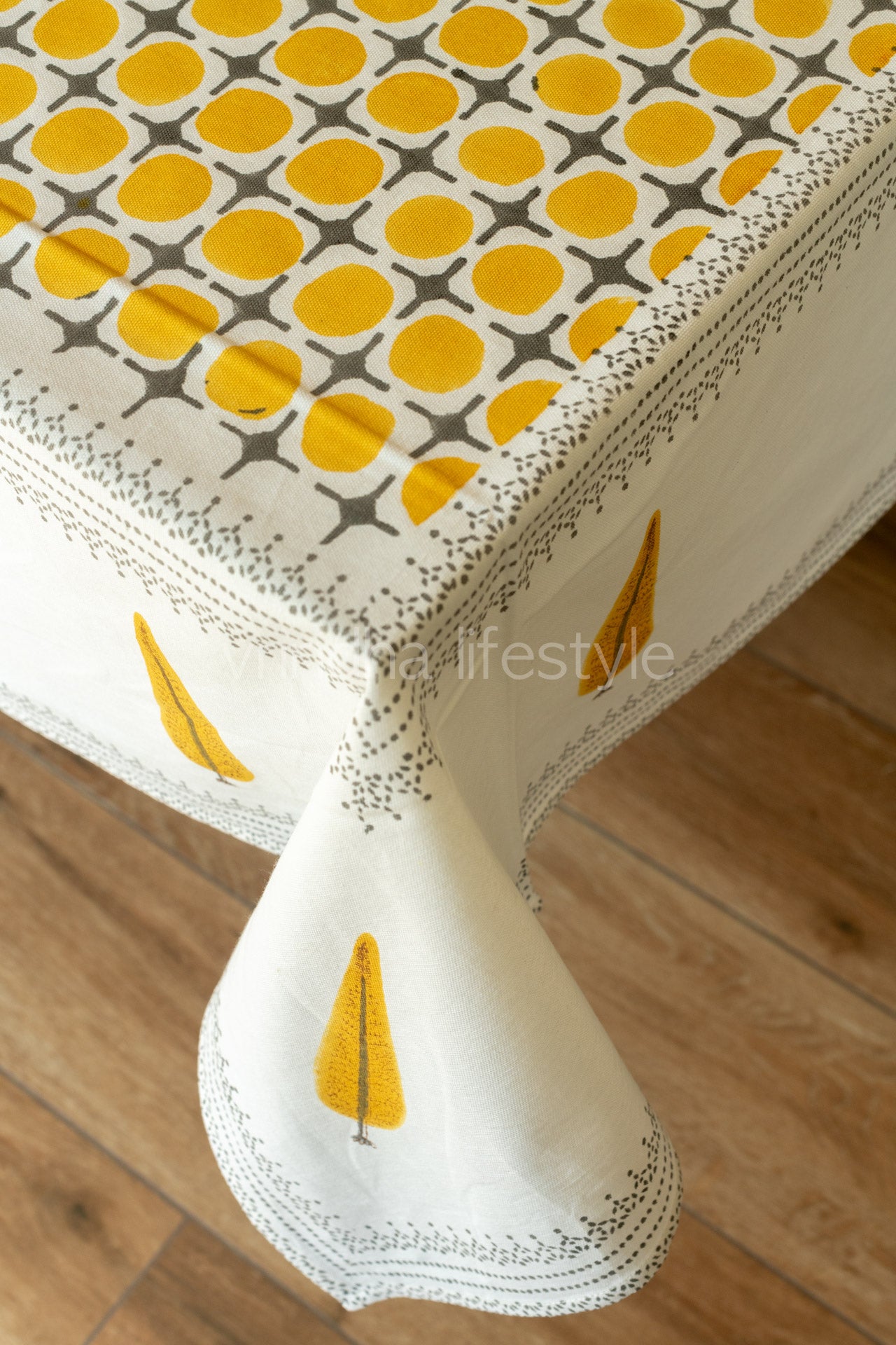 Hand block printed table cloth 8seater-canvas fabric