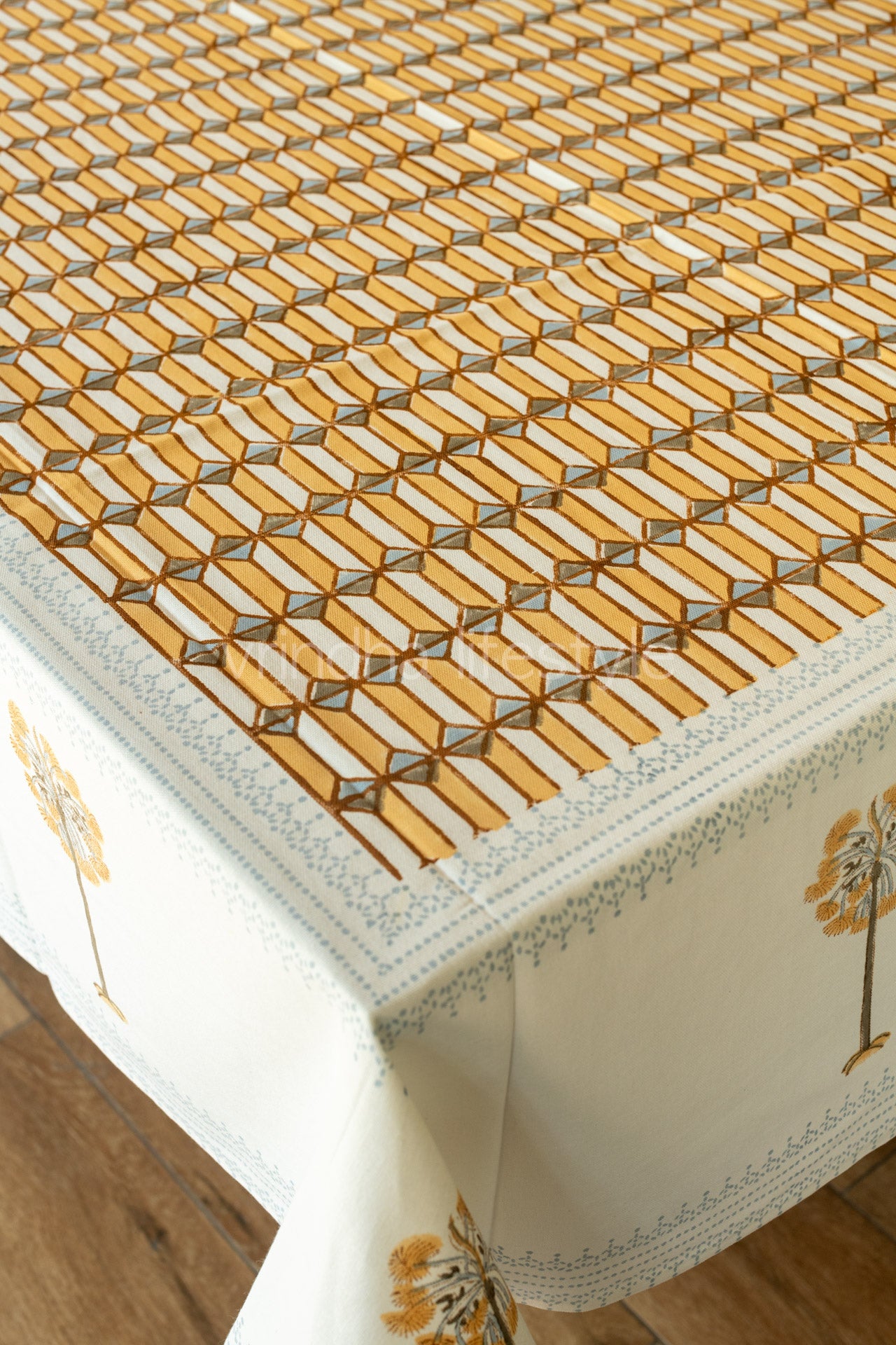 Hand block printed table cloth 8seater-canvas fabric
