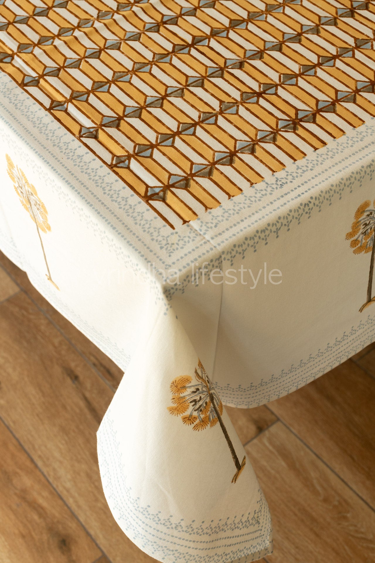 Hand block printed table cloth 8seater-canvas fabric